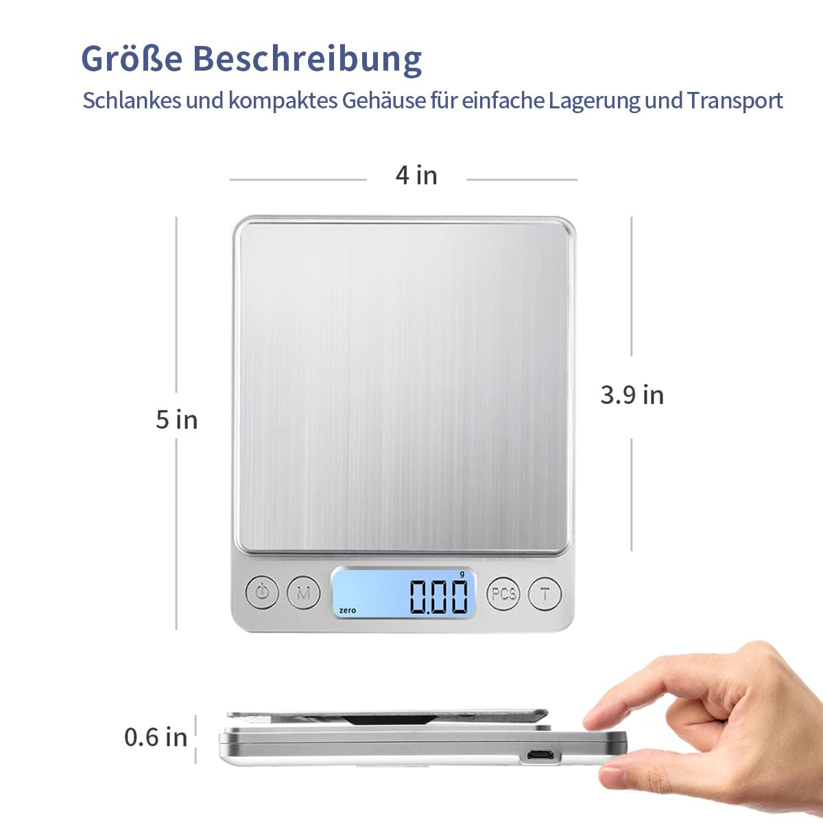Bilancia Digitale Da Cucina, Bilancia per Pesare, 1 Kg/0,01 G, Con Ricarica USB, Perfetta per Gioielli, Monete, Polveri, per Cottura