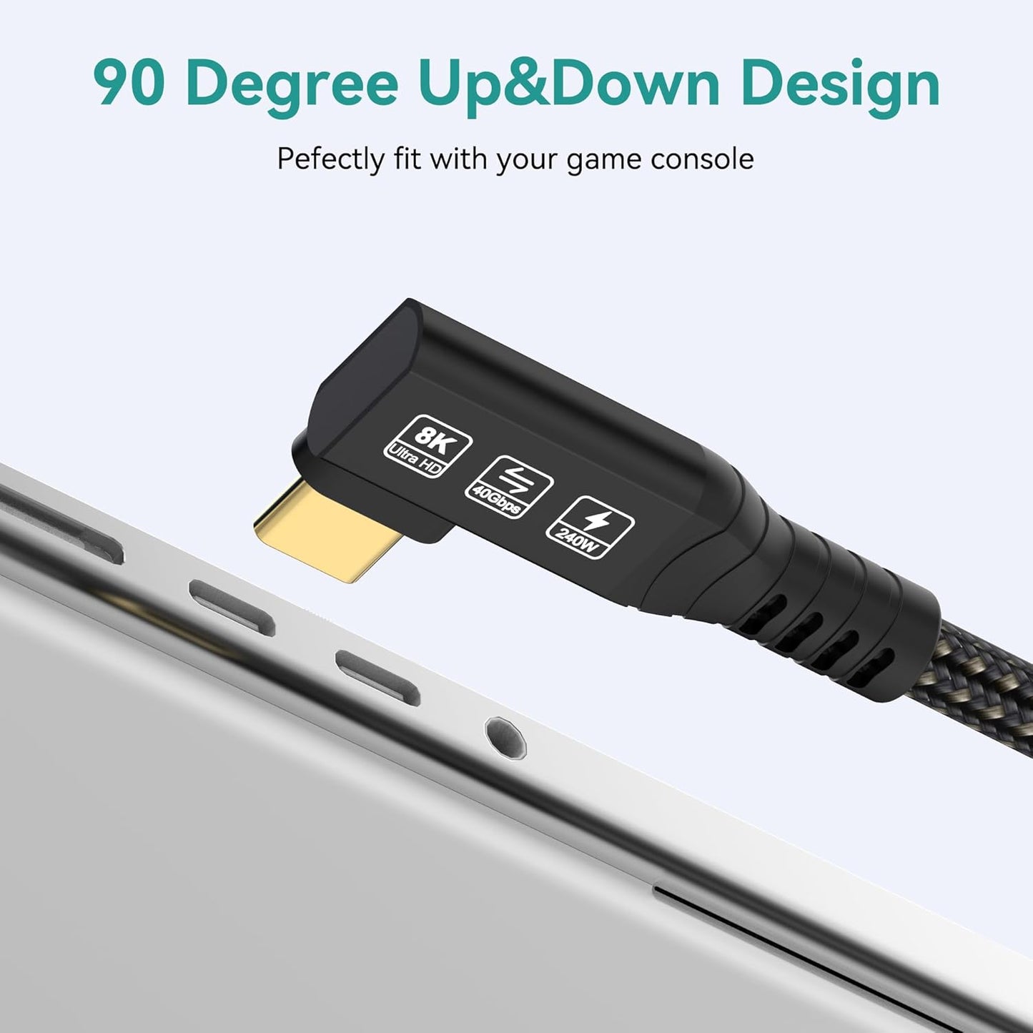 Cavo USB4, Con Cavo Thunderbolt 4, Cavo Di Ricarica Da 240 W, Cavo Dati Da 40 Gbps, HDR 8K @ 60Hz, Cavo USB C a USB C, 90 Gradi per Hub, Dock Macbook, M2, M3, Mac SSD (90 Gradi USB4 40G 240 W 0,5 M)