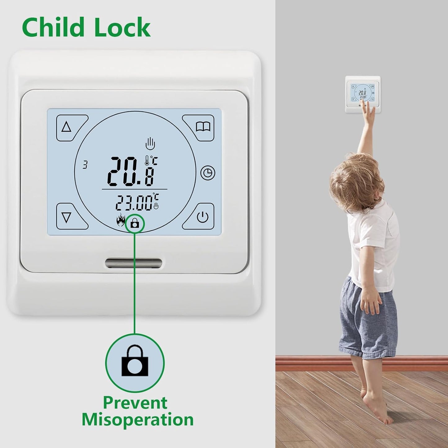 Termostato LCD Digitale Programmabile Wg809,Touchscreen Retroilluminato,3A AC230V per Gli Impianti Di Riscaldamento Ad Acqua, Bianco