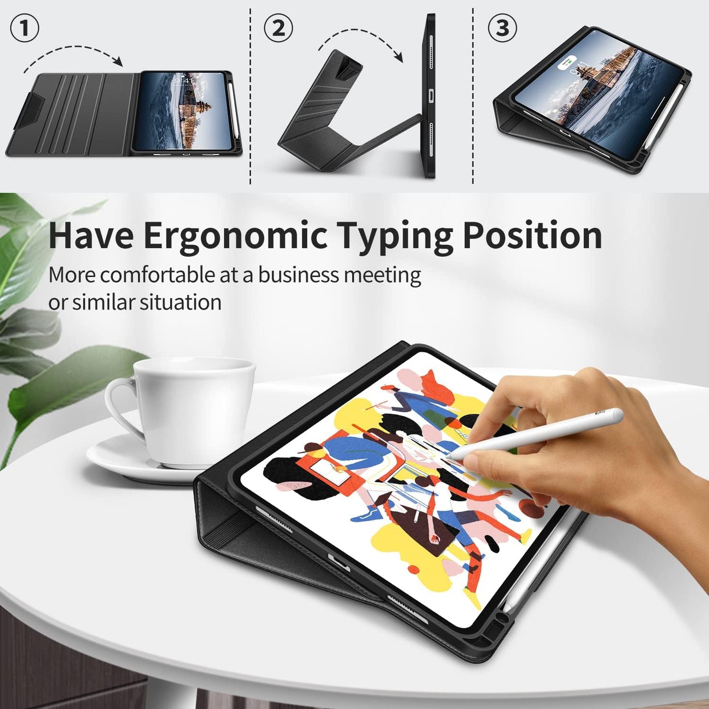 HOLIMET Custodia per Ipad Pro 12.9 2022 6 Generazione, 2022/2021/2020/2018 (6A/5A/4A/3A Gen) Ultra Smart Cover Con Pencil Holder per Pencil 2, Auto Svegliati/Sonno Case per Ipad Pro 12.9 Pollici, Nero