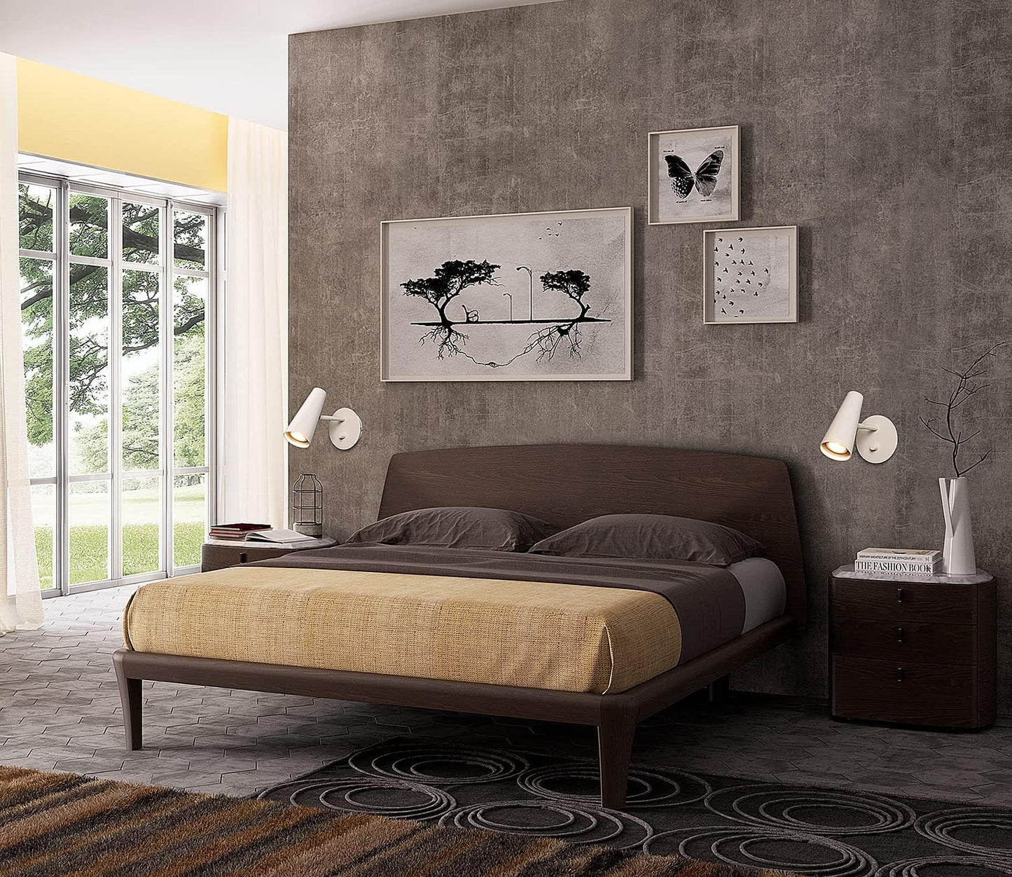 Lampada Da Parete GU10 5W 3000K Bianco Caldo Illuminazione Da Parete Interni Con Interruttore Dimmer Faretto Muro Luce Orientabile per Camera Da Letto Lettura Cucina, Alluminio, Bianco