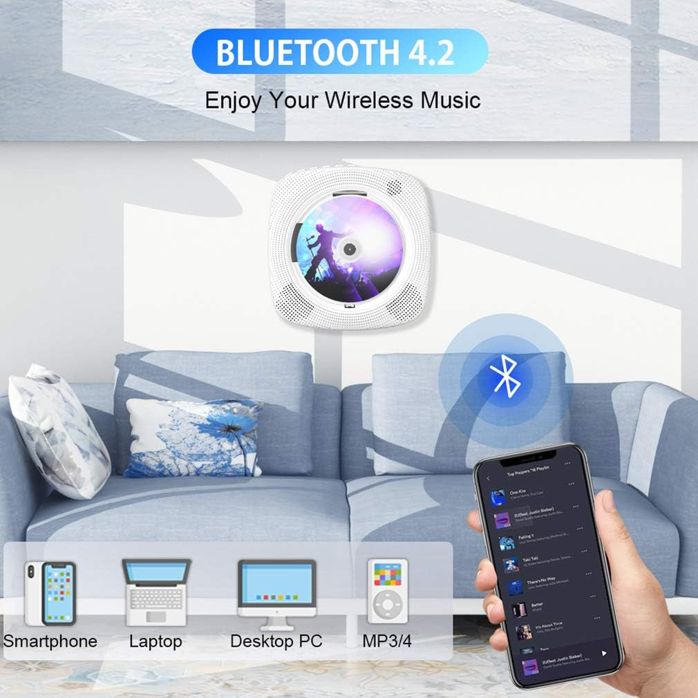 Lettore CD Portatile Con Bluetooth Lettore CD Montabile a Parete Altoparlanti Hifi Integrati Con Display LCD Audio Domestico Boombox Radio FM Lettore Musicale USB MP3