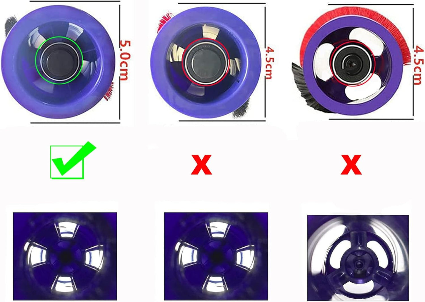 Spazzola a Rullo Di Ricambio per Pulizia Tappeti, 4 Fori Interni, D = 50 Mm, Adatta per Aspirapolvere Dyson V7