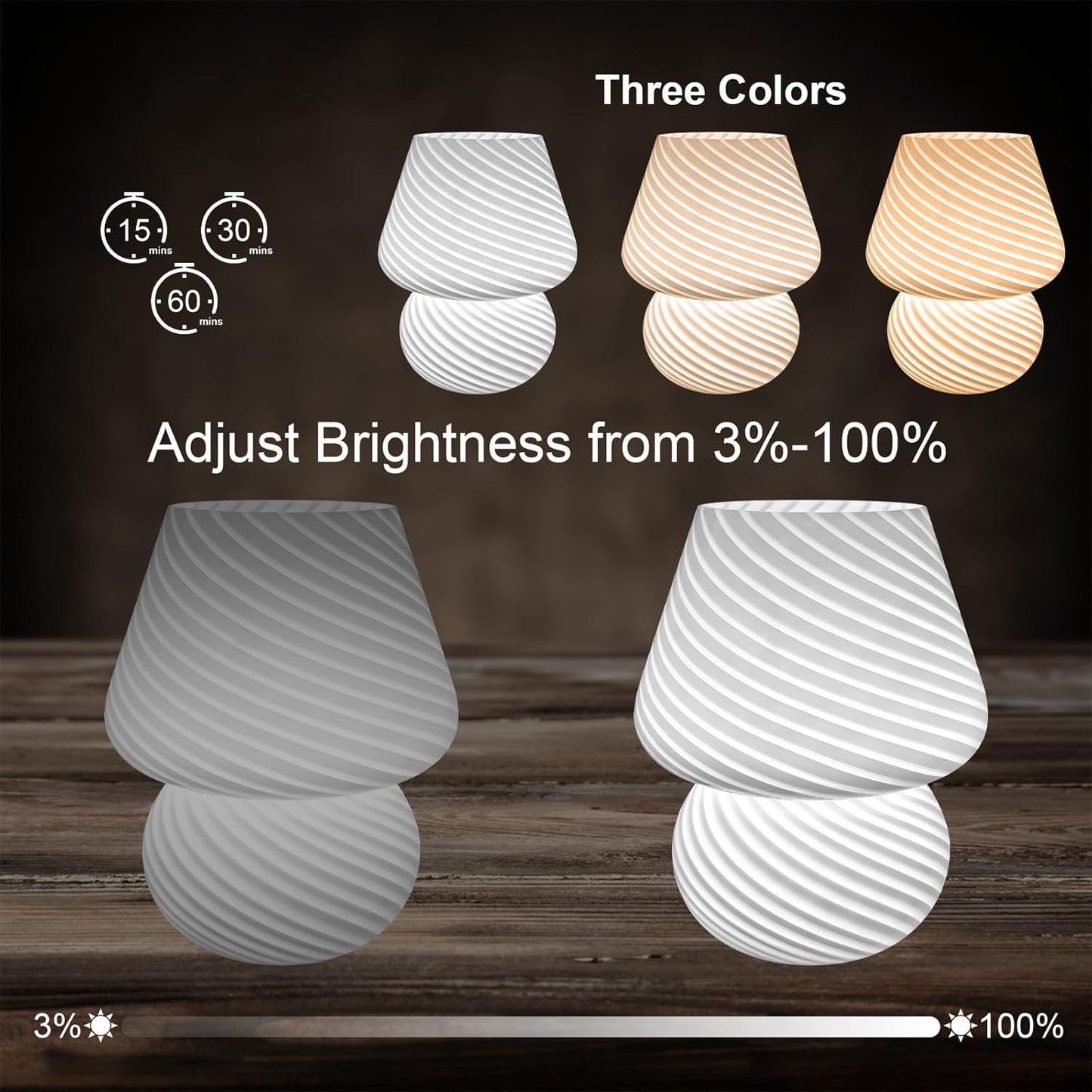 Lampada Da Tavolo a Fungo, Lampada Da Scrivania a LED in Vetro, Luce D'Atmosfera a Fungo Con Temporizzazione USB 3 Colori Con Telecomando per Soggiorno Camera Da Letto Ufficio