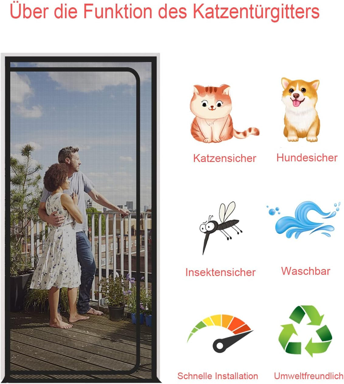 Griglia per Porta Del Balcone, 80 Cm X 200 Cm, Ispessita, Protezione per Gatti, per Soggiorno, Camera Da Letto, Cucina, Terrazza, Cane E Gatto, Con Chiusura Lampo