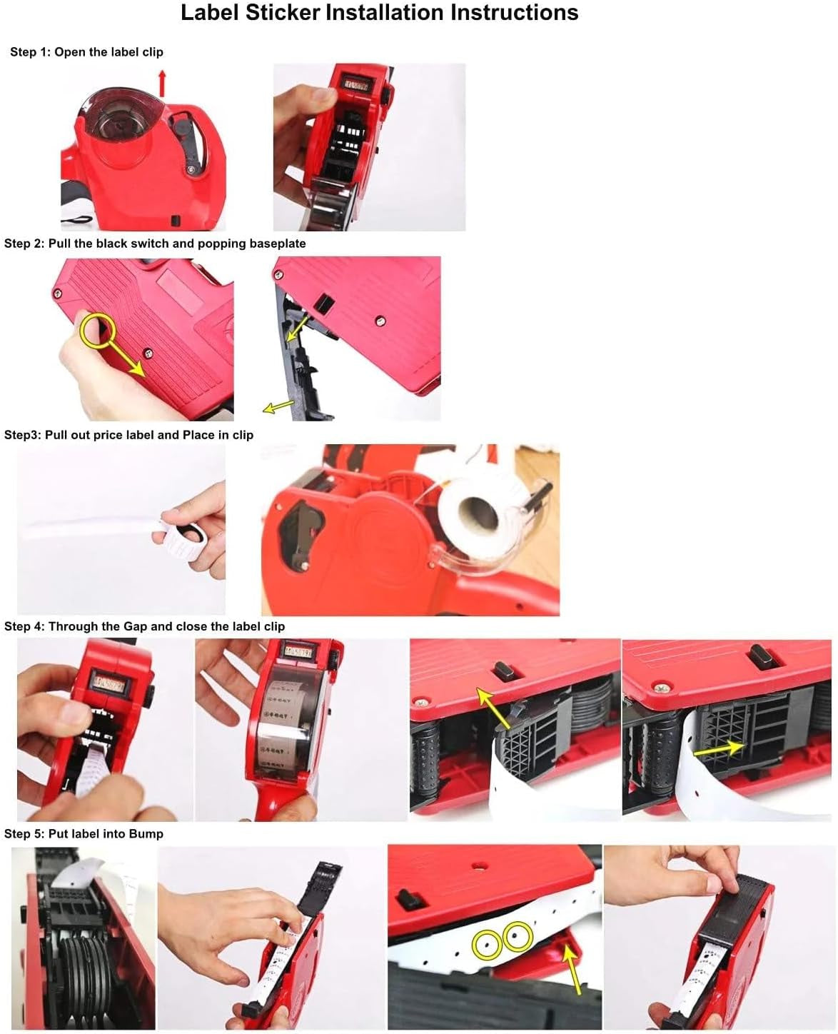 8 Cifre Prezzatrice Etichettatrice Manuale Con 10 Rotoli Etichette (5000 Pz) 2 Rulli Inchiostro