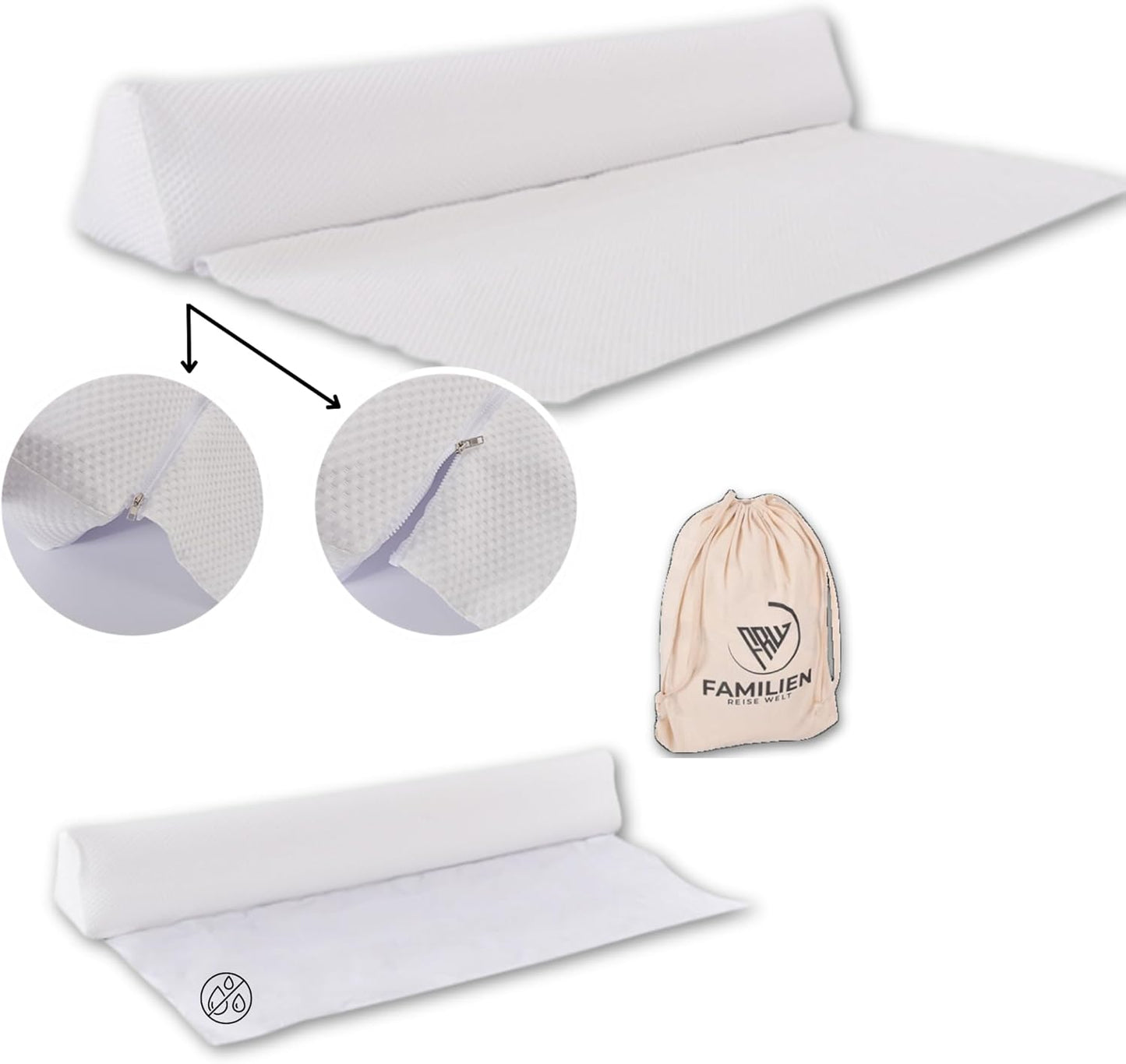 Maxx - Protezione Anticaduta Gonfiabile 3 in 1 per Bambini, Lunghezza 160 Cm, Altezza 20 Cm, Sicurezza Grazie Alla Protezione Dei Bordi Del Letto, Accessorio Da Viaggio Con Chiusura Lampo E