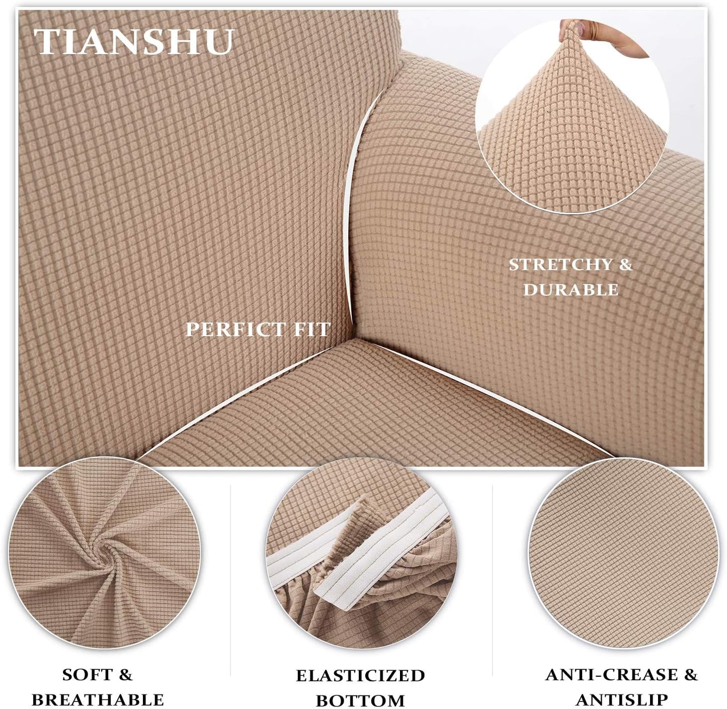 Fodera per Poltrona, Copri Poltrona 2 Posti Elasticizzato Jacquard Antiscivolo Copertura Poltrona Fodere Copridivani Contiene 1 Copridivano E 1 Coprisedile Divano (2 Posti, Sabbia)