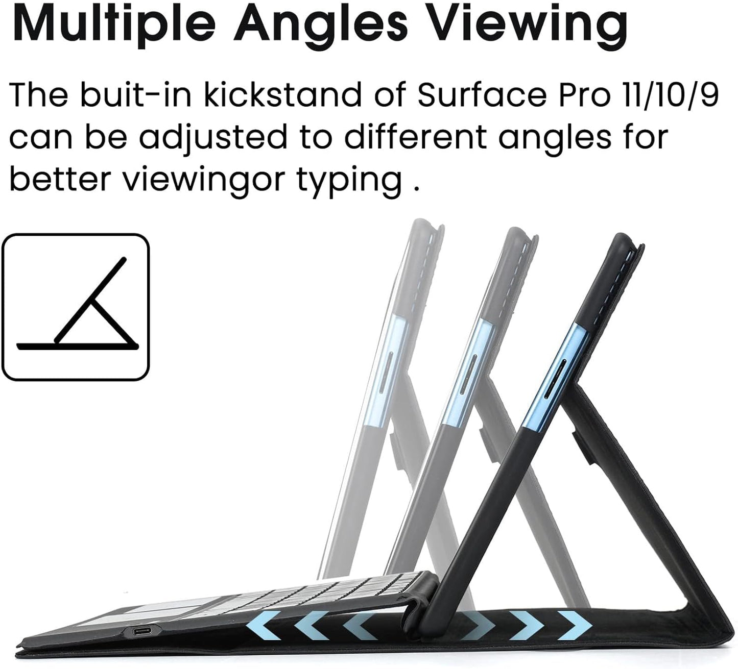 Custodia per Tablet Surface Pro 11, Pro 10,Pro 9 per Business Custodia Con Portapenne, Angolo Di Visualizzazione Multiplo Regolabile, Compatibile Con La Tastiera Type Cover