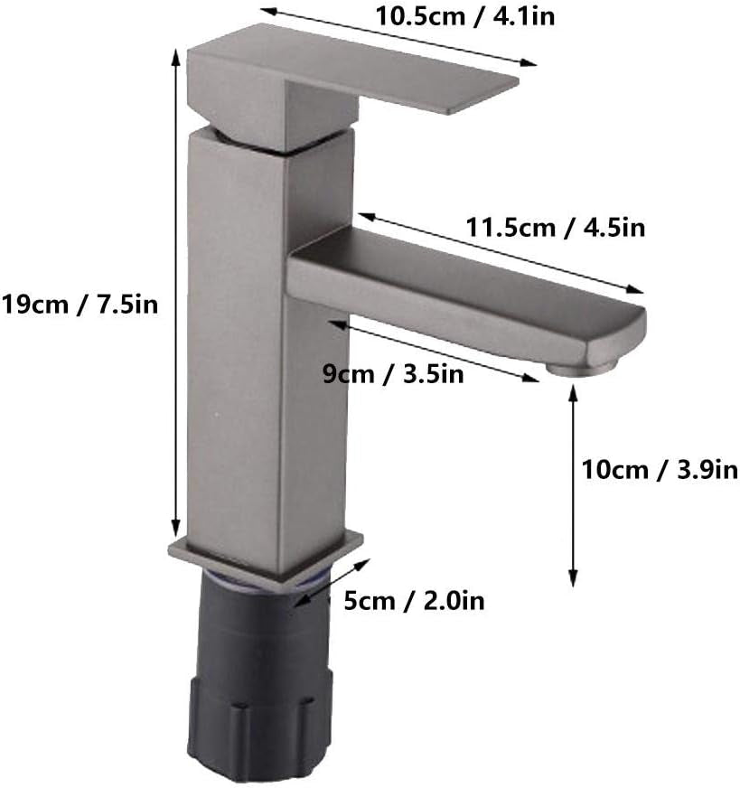 G1/2In Acciaio Inossidabile Satinato Rubinetto Grigio Rubinetto per Lavabo Corto Bagno Lavabo per Lavabo Lavabo Caldo E Freddo Lavabo(#2)