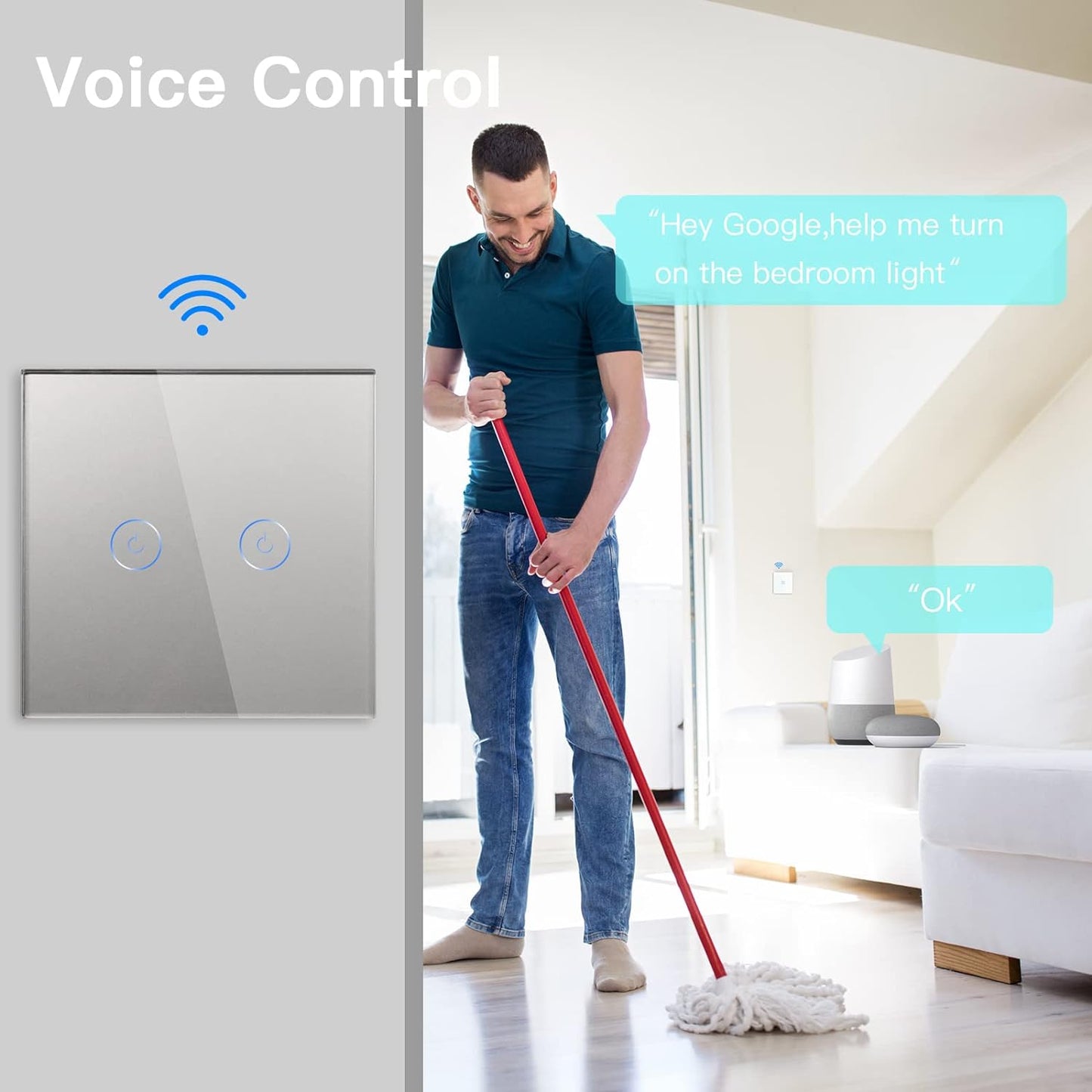 Interruttore Connesso Wifi,Grigio Interruttore Va E Vient Wireless Con Touch Screen, 2 Gang 2 Vie Interruttore Tattile Da Parete Wifi,Compatibile Con Alexa E Google Home(Linea Neutra Richiesta)