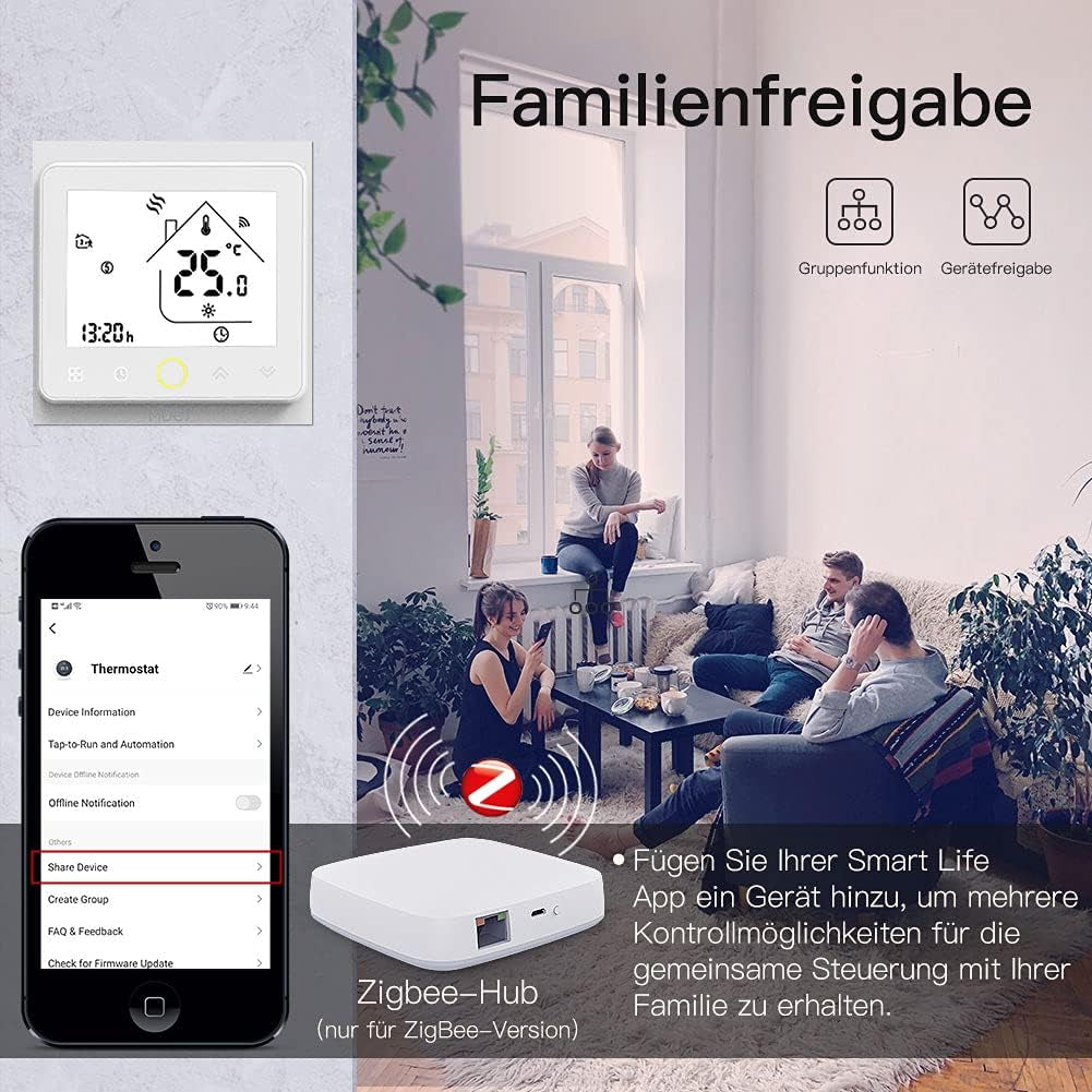 Tuya Zigbee Termostato per Riscaldamento Elettrico a Pavimento 16A Wireless Compatibile Con Smart Life Tuya App Alexa Googlehome Controllo Vocale Richiede L'Hub Zigbee Di Tuya