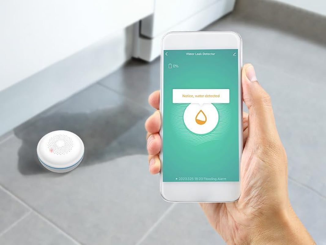 Tuya GS156 - Rilevatore D'Acqua WLAN Con Batteria per Monitoraggio Remoto Delle Perdite, Allarme Sensore D'Acqua, per Cucina, Bagno, Cantina, 1 Pezzo
