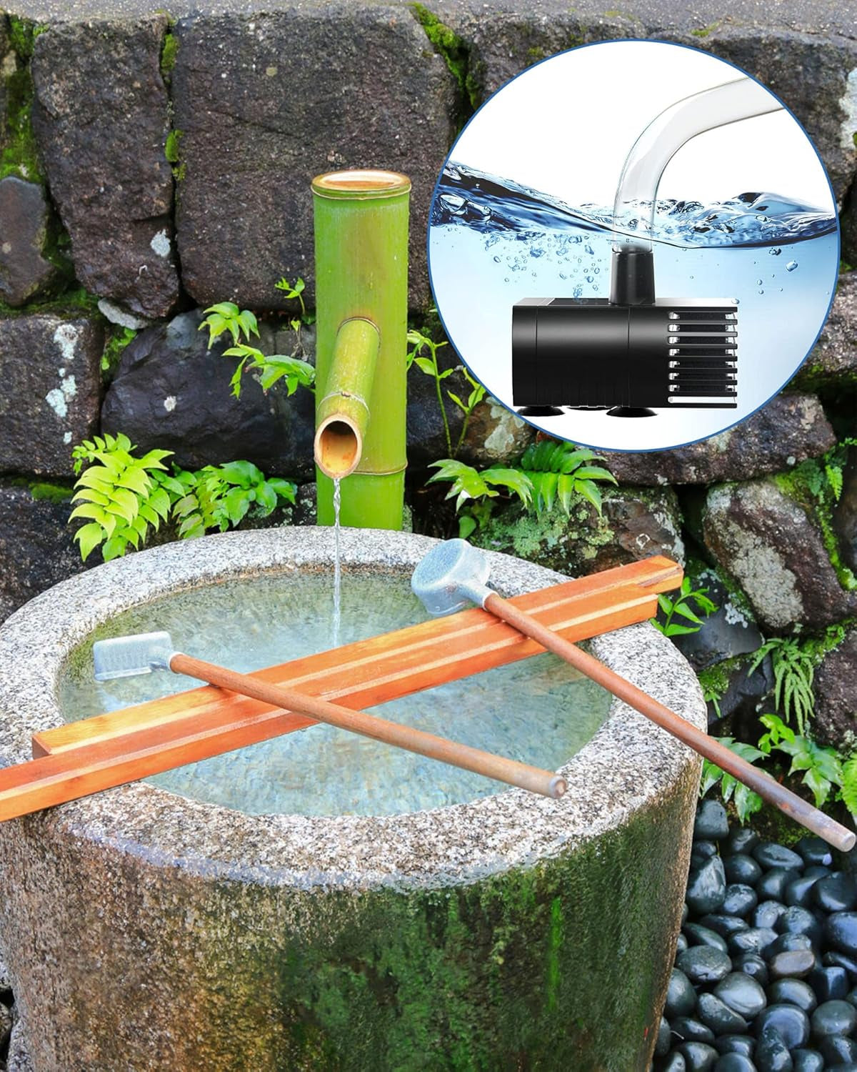 Fontana Solare Da Giardino per Esterno, Pompa Solare per Laghetto Da 5,5 W Con 1500Mah Batteria, 93,5 GPH, 1,2M Tubo Con 6 Ugelli Fontana Pompa Da Giardino, Bagno per Uccelli, Stagno, Piscina