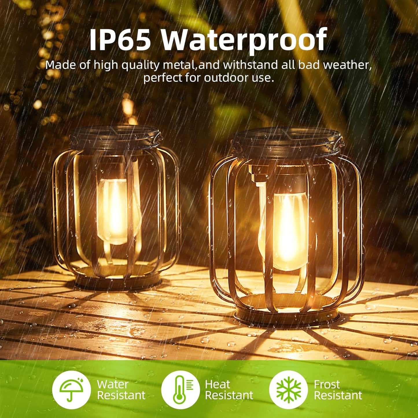 Lanterne Solari Da Esterno, 2 Pezzi Metallo Lampada Solare Da Giardino Con Lampadina LED, IP65 Impermeabile Metallo Lampade Solari per Esterni per Terrazza Prato Balcone Decorazione