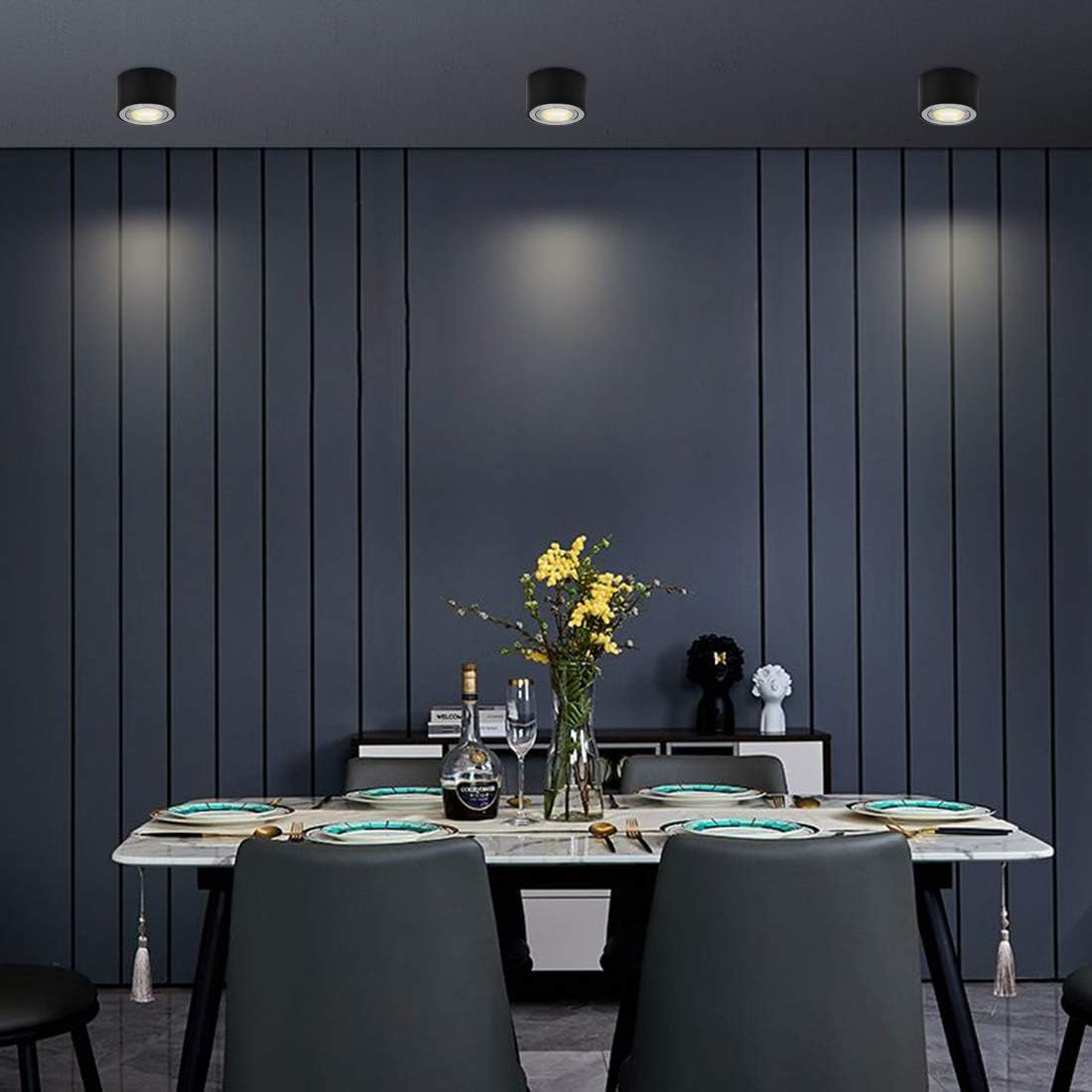 Faretti LED Soffitto Nero - Ø80X50Mm Faretti Da Soffitto Orientabile, Include 5W Modulo LED 230V - Bianco Caldo 3000K, Plafoniera LED Soffitto in Alluminio, Lampada Da Soffitto Rotondo