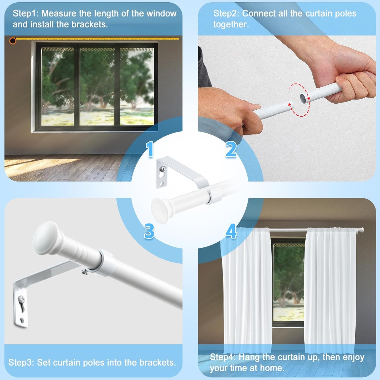 Bastoni per Tende - Bastoni per Tende Da Esterno Resistenti Da 76 a 157 Cm - Bastoni per Tende Bianchi Opachi Regolabili Da 1,6 Cm per Patio, Porta Scorrevole in Vetro, Soggiorno, 2 Pezzi