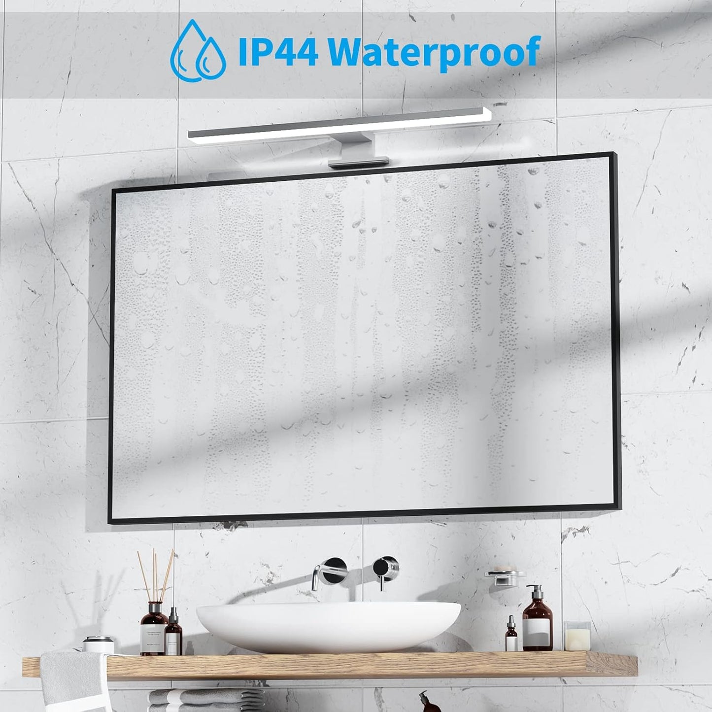 Lampada Specchio Bagno 10W,40CM 820LM Luce Specchio Bagno Led,Bianco Freddo 6500K E Resistente All'Acqua IP44 Luci Specchio Bagno CLASSE II per Armadietto a Specchio