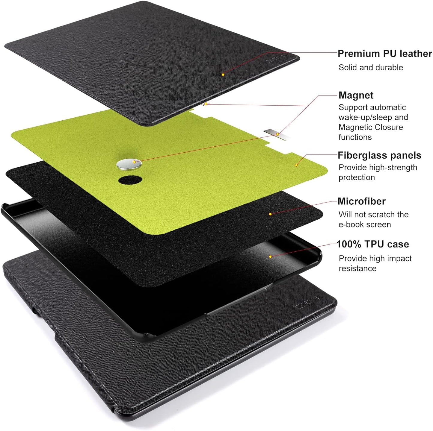 Ks-230913- Custodia Cover per Kindle Scribe (10,2 Pollici, Versione 2022) - Con Portapenne Integrato E Funzione Di Sospensione/Riattivazione Automatica (Nero)