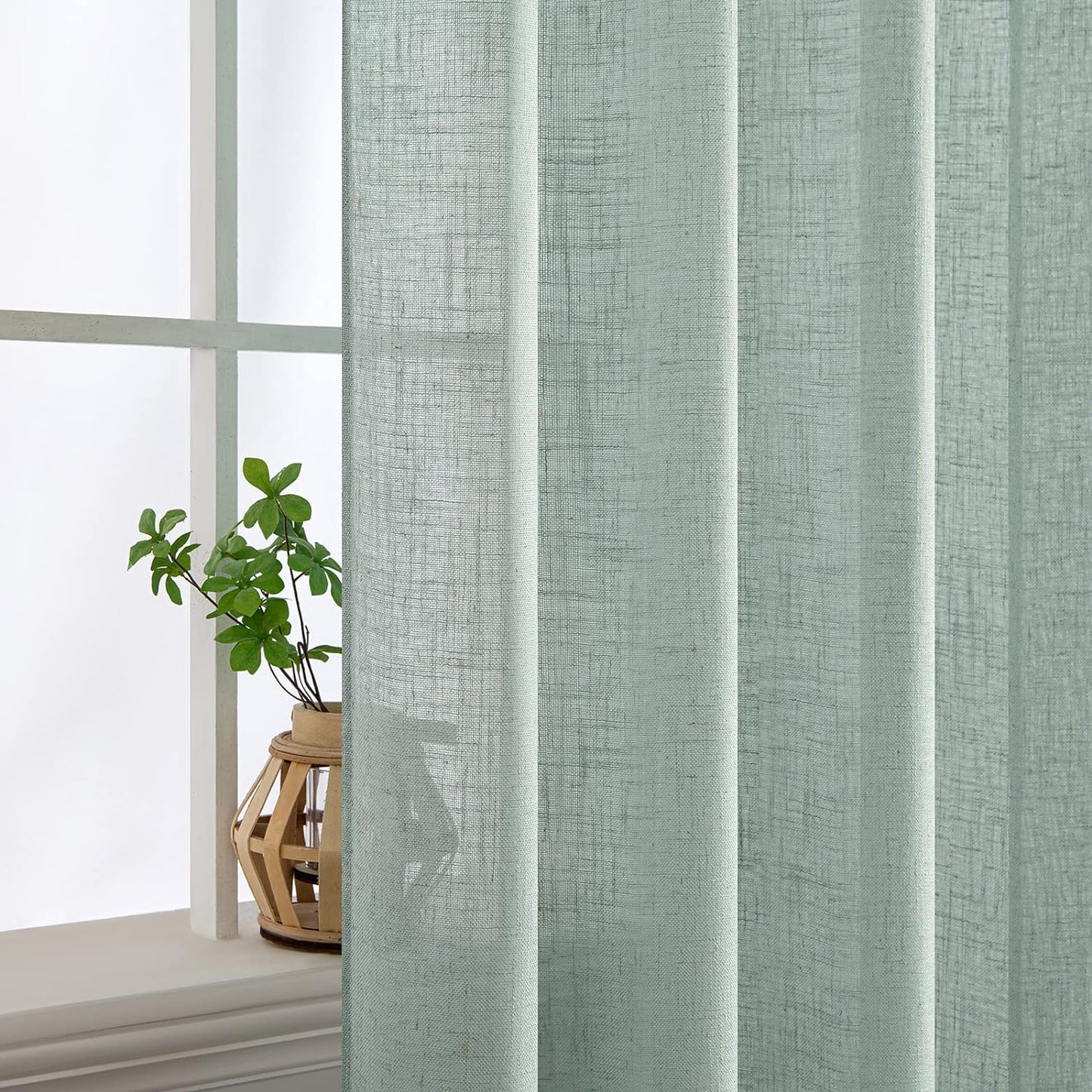 Lino Tende Finestre Tenda a Pannello Traslucido Tende Moderne a Vela Trasparente per Porte Balcone Adatte per Soggiorno Camera Da Letto 2 Pezzo Set Turchese 140X225 Cm