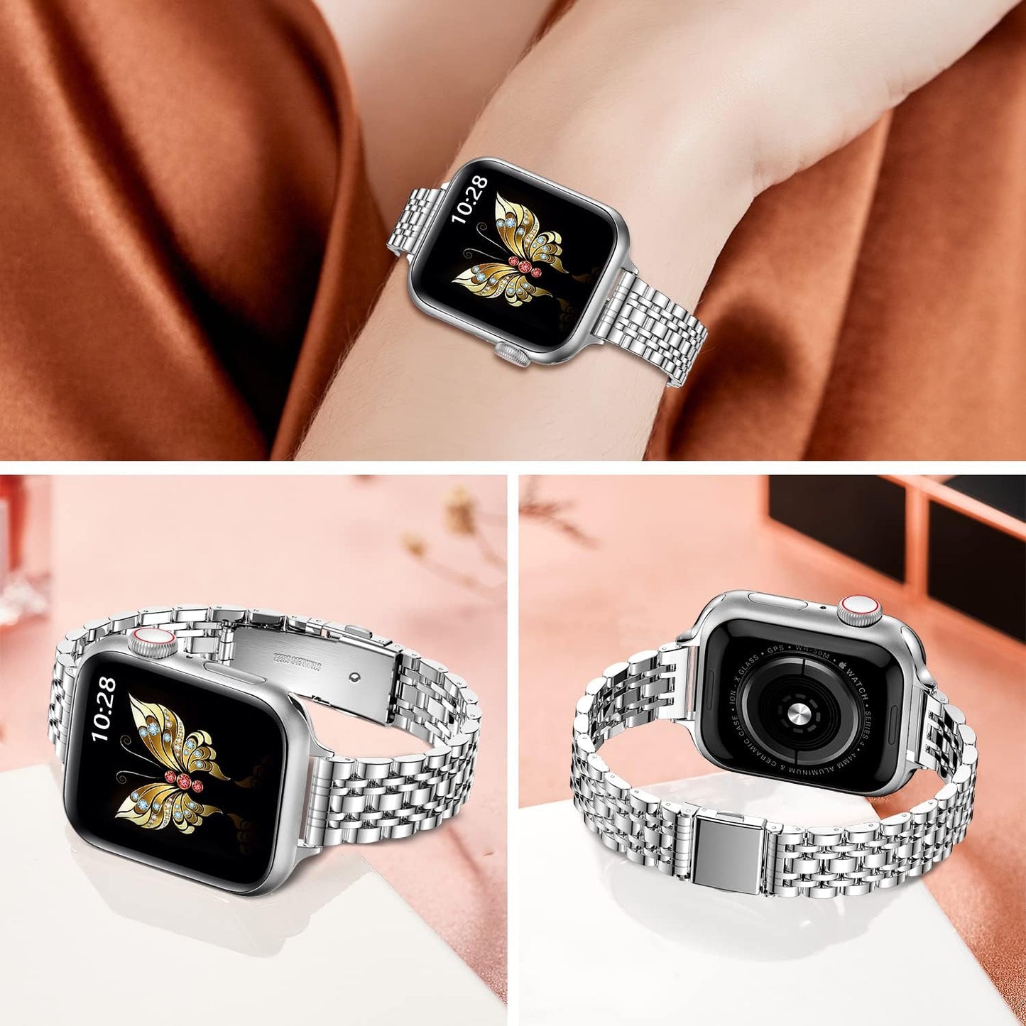 Fascia Sottile Compatibile Con Il Bracciale Apple Watch 38 Mm 40 Mm 41 Mm 42 Mm 44 Mm 45 Mm, Sottile Fascia a Catena in Metallo in Acciaio Inox per Iwatch Da Donna Serie 8 7 6 5 4 3 2 1 SE