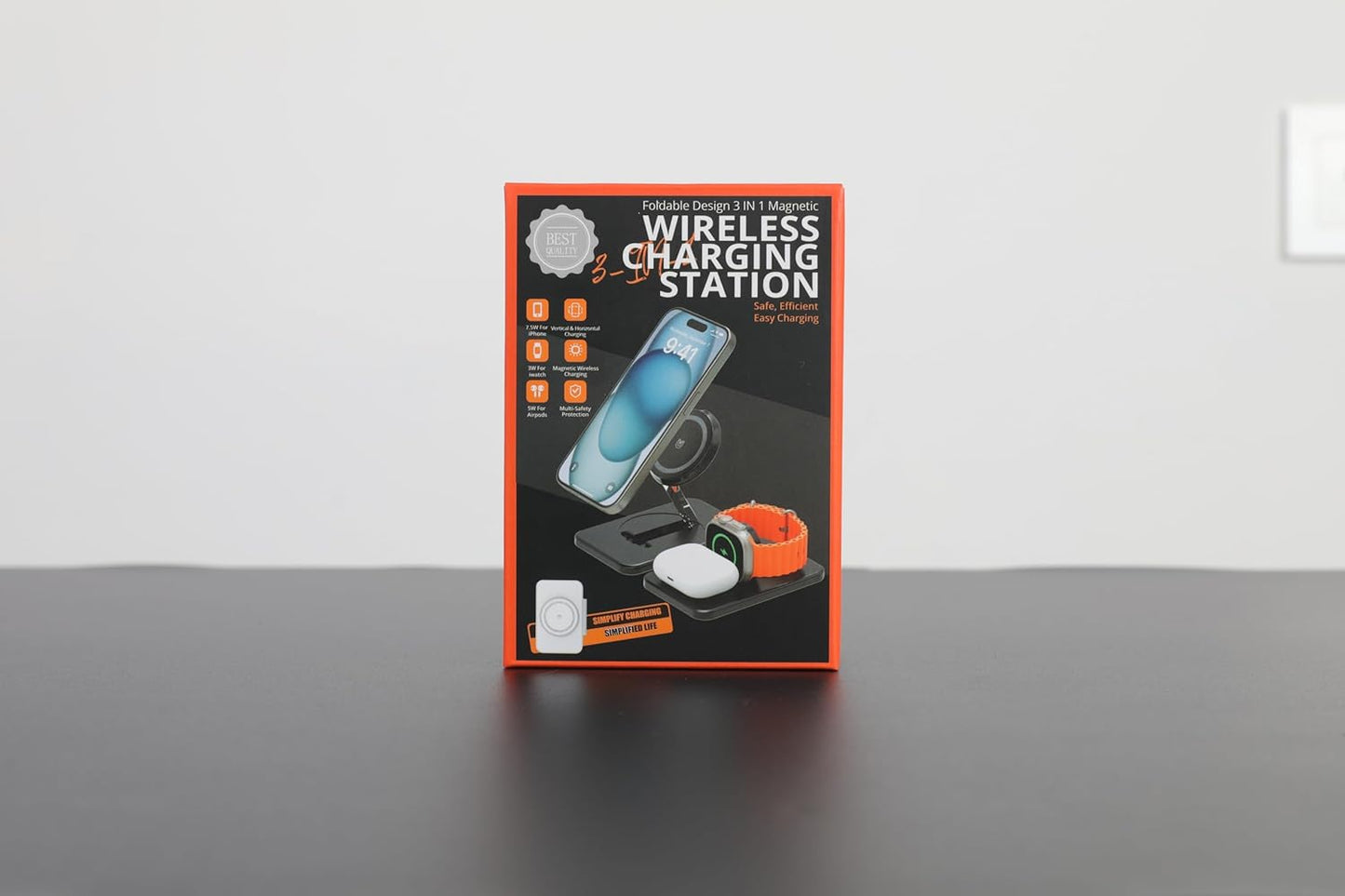 Caricatore Con Magsafe, 3 in 1 Stazione Di Ricarica per Apple Watch E Iphone 15/14/13/12/Pro Max, Caricatore Wireless per Iwatch 2-Ultra 2, Base Caricabatterie Wireless per Airpods 2-Pro-Nero