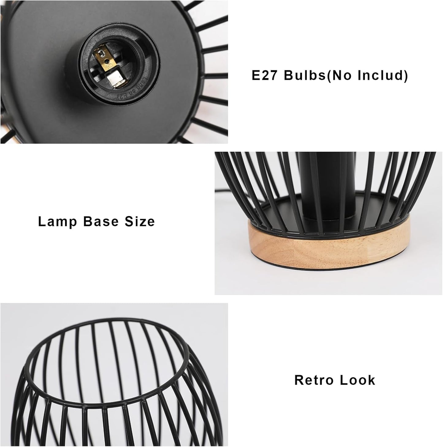 Lampada Da Tavolo Vintage, Lampada Comodino Camera Da Letto 21Cm Alta, E27 Lampada Da Comodino Nero per Camera Da Letto, Soggiorno, Matrimoni Feste Patio Eventi, Interruttore Incl