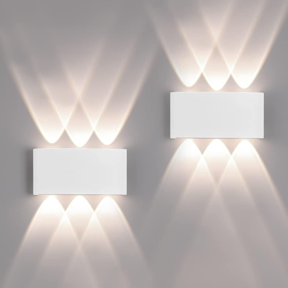 2 Pack Lampada Da Parete Esterno/Interno LED Applique Da Esterni 12W 1200LM up down Faretto Da Parete IP65 Impermeabile Moderno Lampade Muro Alluminio Bagliore Su E Giù (Bianco 4500K Luce Naturale)