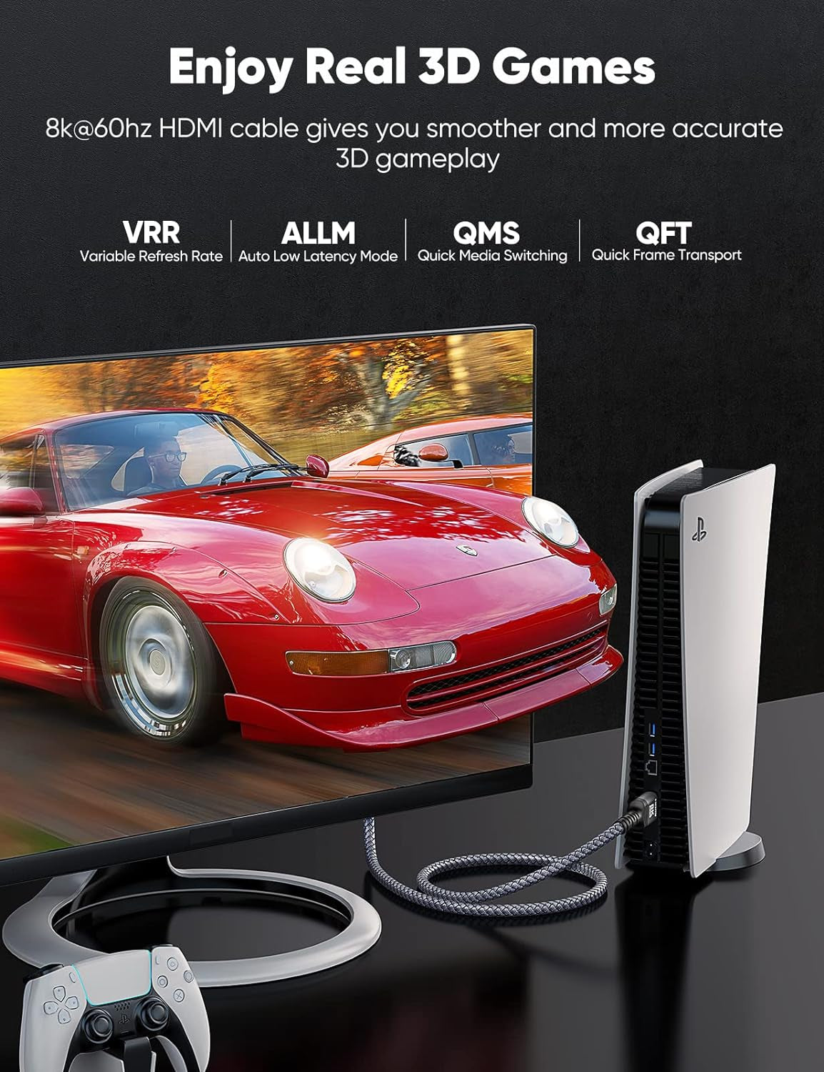 Cavo HDMI 8K 2M, 48Gbps Alta Velocità 8K@60Hz&4K@120Hz/144Hz RTX 3090 for PS5 Console 7680P Dolby Vision, DTS: X, HDCP 2.2/2.3, HDR 10, Earc, Dynamic HDR, Compatibile PS5 PS4 8K PC HDTV