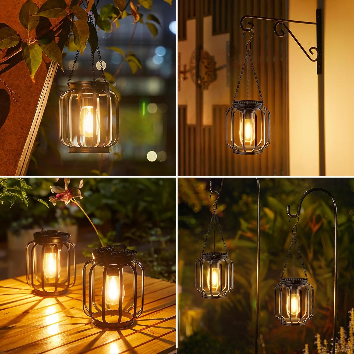 Lanterne Solari Da Esterno, 2 Pezzi Metallo Lampada Solare Da Giardino Con Lampadina LED, IP65 Impermeabile Metallo Lampade Solari per Esterni per Terrazza Prato Balcone Decorazione