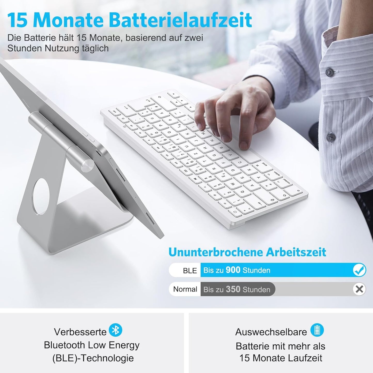 Tastiera Bluetooth Tedesca per Ipad, Ultra Sottile QWERTZ Compatibile Con Ipad 10,2/9,7, Ipad Pro 11/Ipad Pro 12.9, Ipad Air/Ipad Mini/Iphone, Connessione Stabile