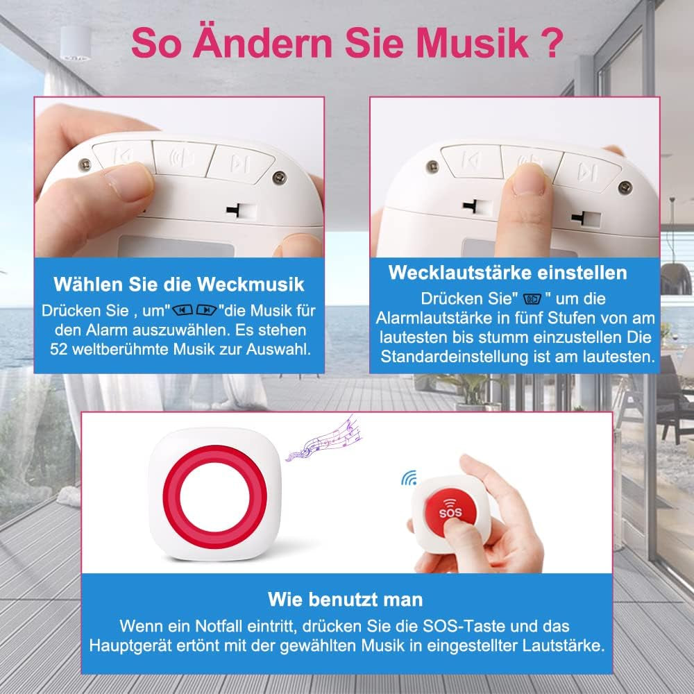 GSM Smart Wireless Pager Pulsante Di Chiamata Allarme SOS Sistema Di Emergenza Chiamata Infermiera Segnale Acustico Home Alert Security (1 Ricevitore + 2 SOS Trasmettitore)