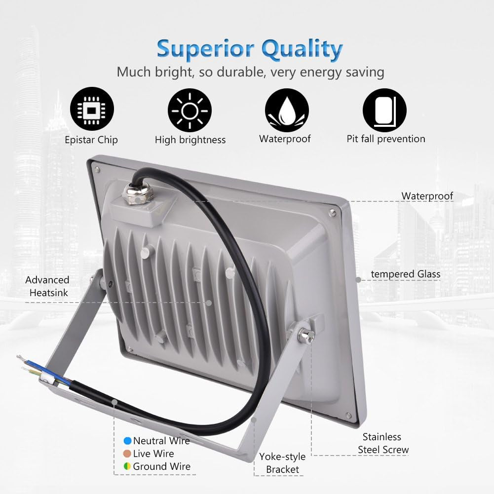 Faretto LED Da 12 V, 30 W, Super Luminoso, 2400 Lm, per Esterni, 6000 K, Bianco Freddo, IP65, Impermeabile, per Giardino, Cortile, Terrazza, Quadrato, Fabbrica