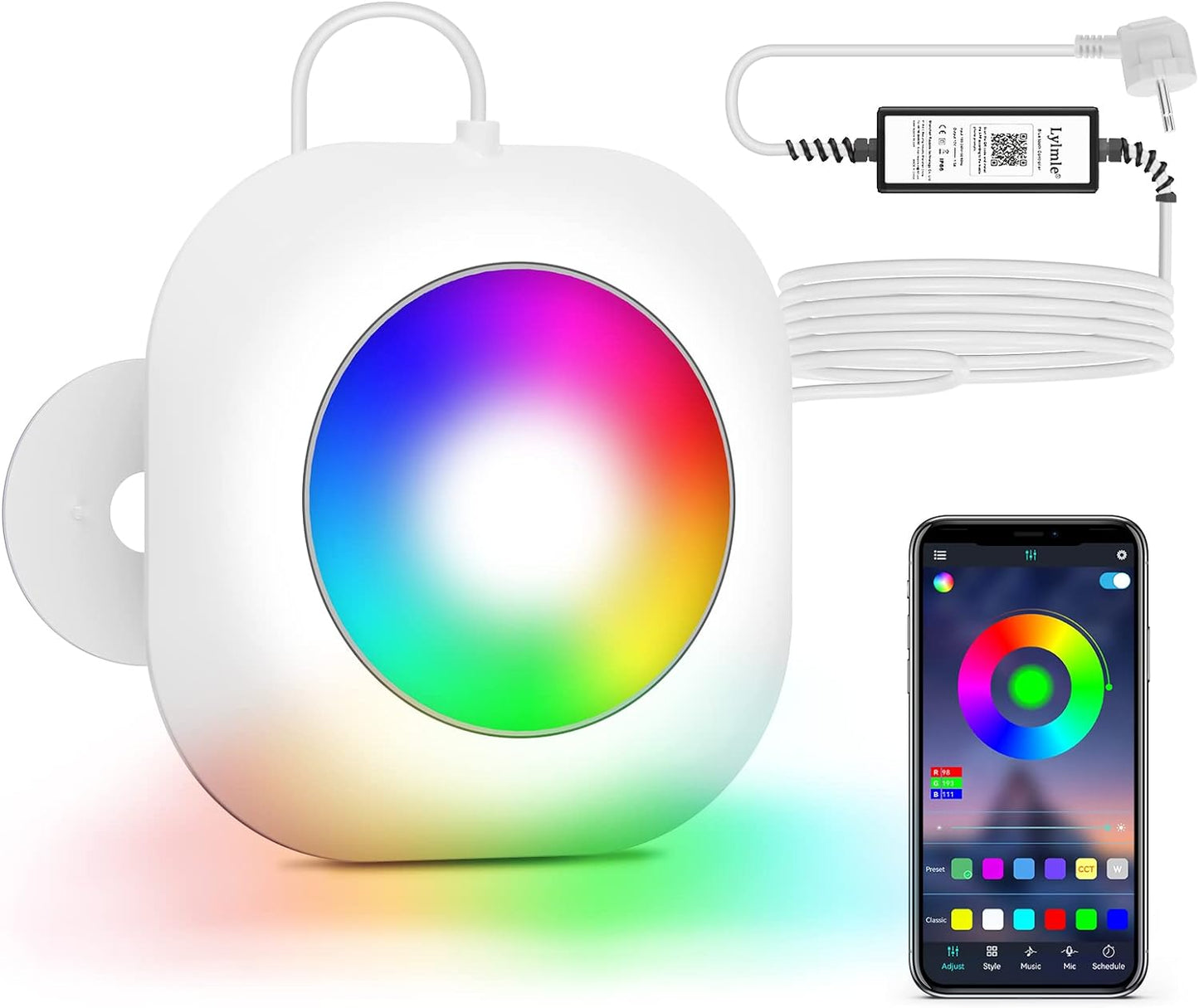 10 W - Illuminazione a LED Senza Fili, 12 V Luci per Piscina Sommergibile Con Controllo APP, Dimmerabile, IP68, Impermeabile, Lampada Magnetica Con 8 M Cavo per Piscina Fuori Terra