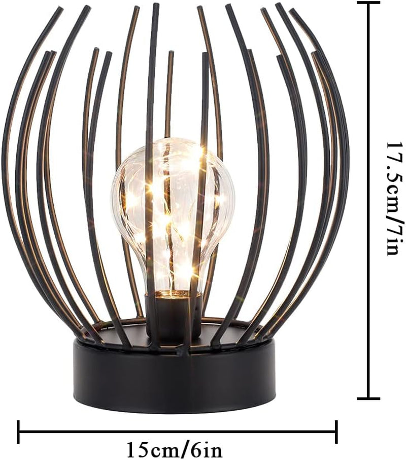 Lampada Da Tavolo in Metallo Decorazione Lampada Senza Fili Lampade Comodino Camera Da Letto a Batteria Caricata Con Lampadina Sferico per Matrimoni Feste Patio Eventi All'Aperto(Nera)