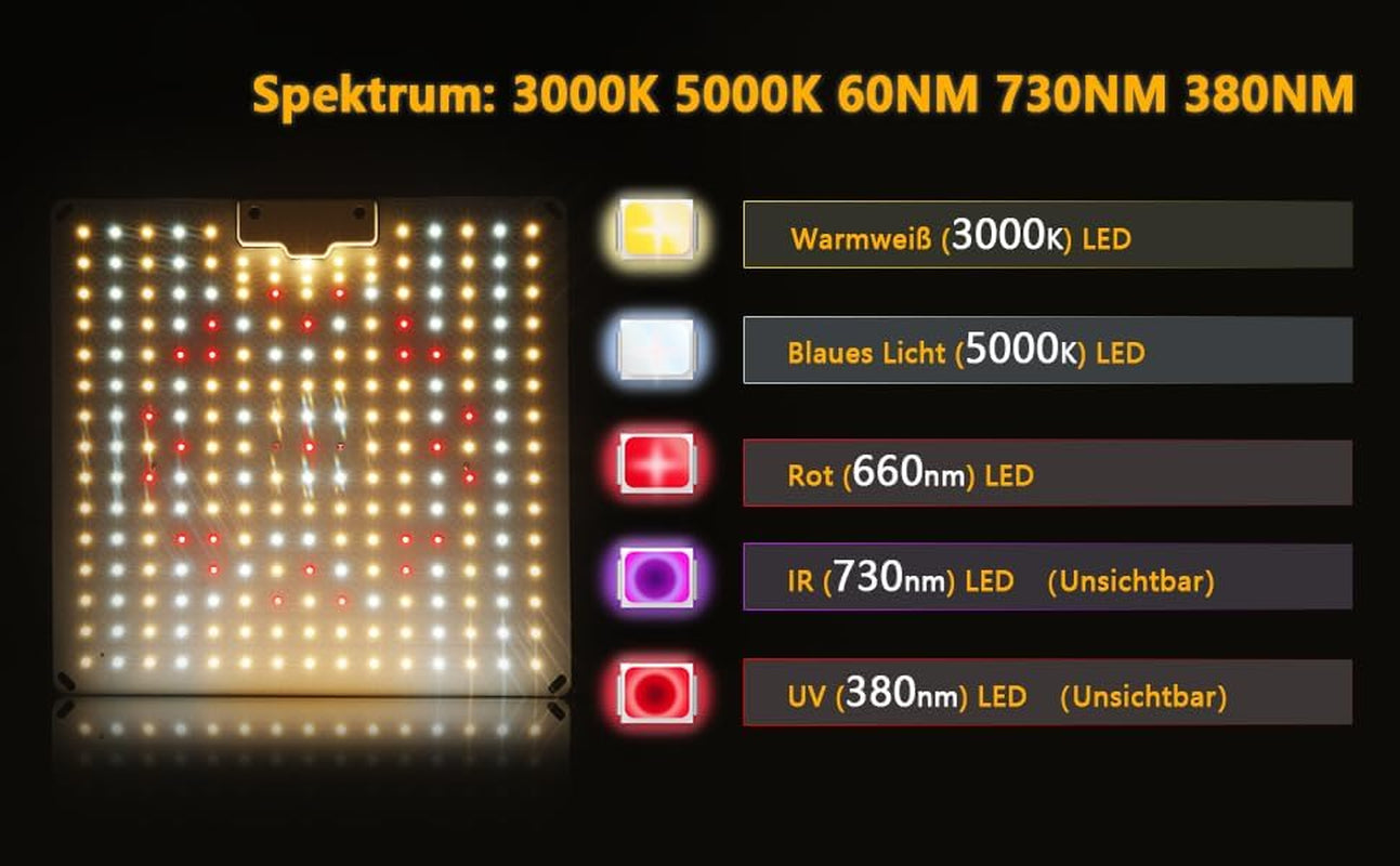 Lampada per Piante, 600W LED Lampada per Piante Con UV E IR, Lampade per Coltivazione Indoor Spettro Completo LED Coltiva Luce Piante Indoor Verdure E Fiori (3000K 5000K 660Nm 730Nm)