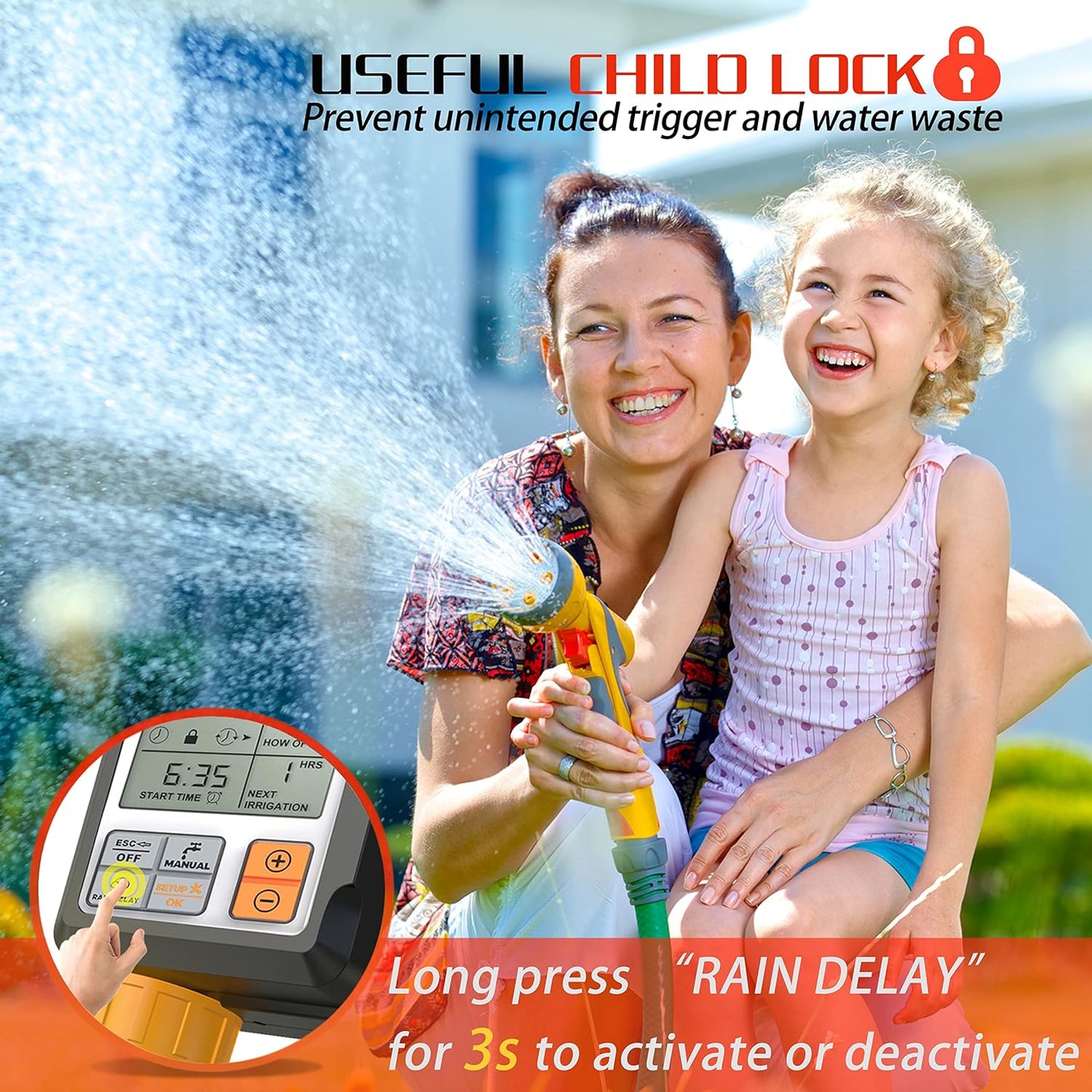 Irrigatore Giardino Timer per Irrigazione Batteria Automatica Programmatore Centralina Irrigazione Ampio Schermo Da 3 Pollici