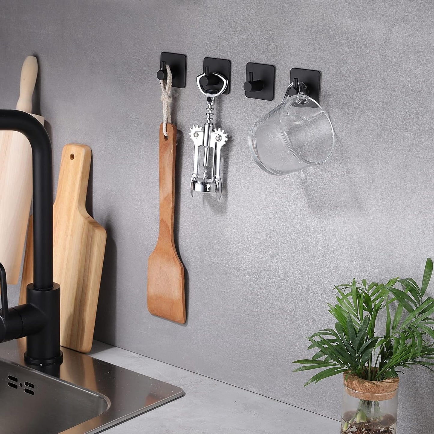 Gancio per Asciugamani, Autoadesivo, in Acciaio Inox, Senza Fori, per Bagno E Cucina, 4 Pezzi, Nero