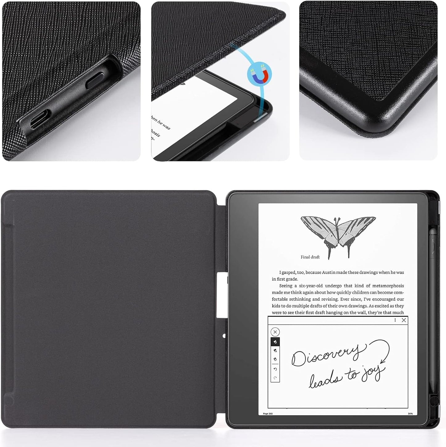 Ks-230913- Custodia Cover per Kindle Scribe (10,2 Pollici, Versione 2022) - Con Portapenne Integrato E Funzione Di Sospensione/Riattivazione Automatica (Nero)