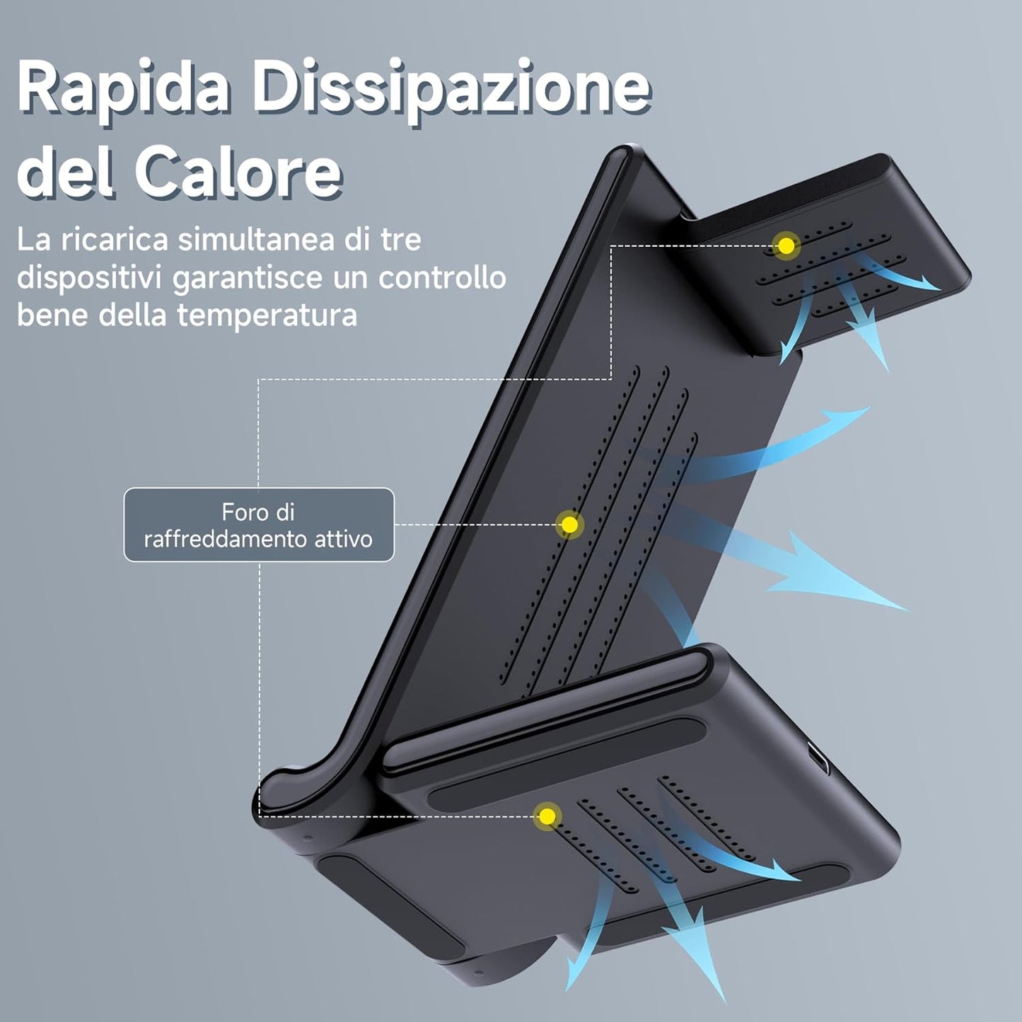 Stazione Ricarica per Samsung, Pieghevole 3 in 1 Base Ricarica Wireless per Samsung S24/S23/S22/S21/S20, Z Fold 5/4/3, Note20/10 Ultra, Watch 6/5/4/3/Active, Buds2/+/Pro/Live