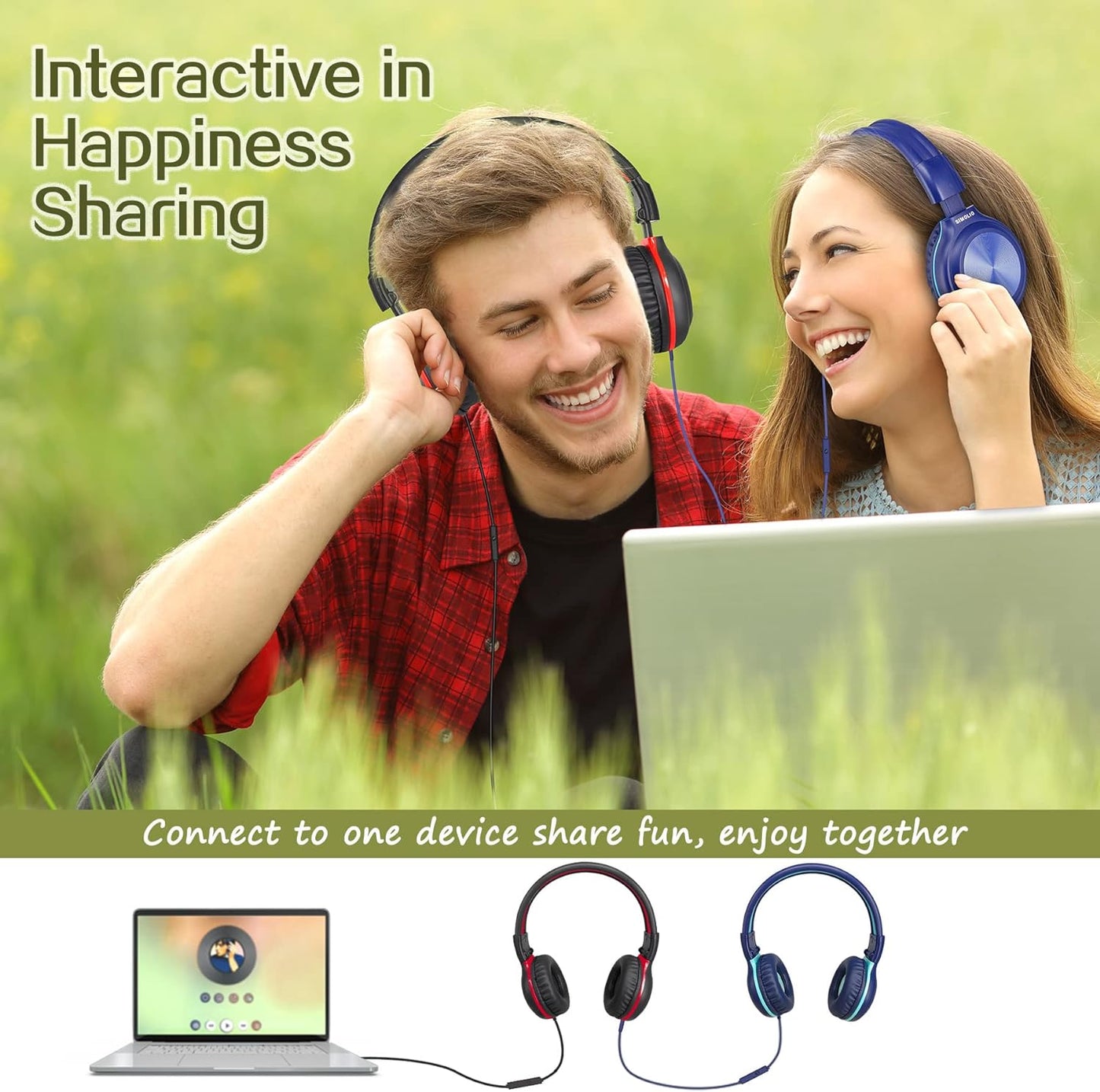 Cuffie Cablate per Bambini, Scuola, Viaggi, Volume Sicuro 85Db/94Db/104Db, Cuffie Over-Ear per Ragazzi Con Microfono E Shareport, Pieghevoli, Resistenti E Regolabili, per Adolescenti E Adulti,