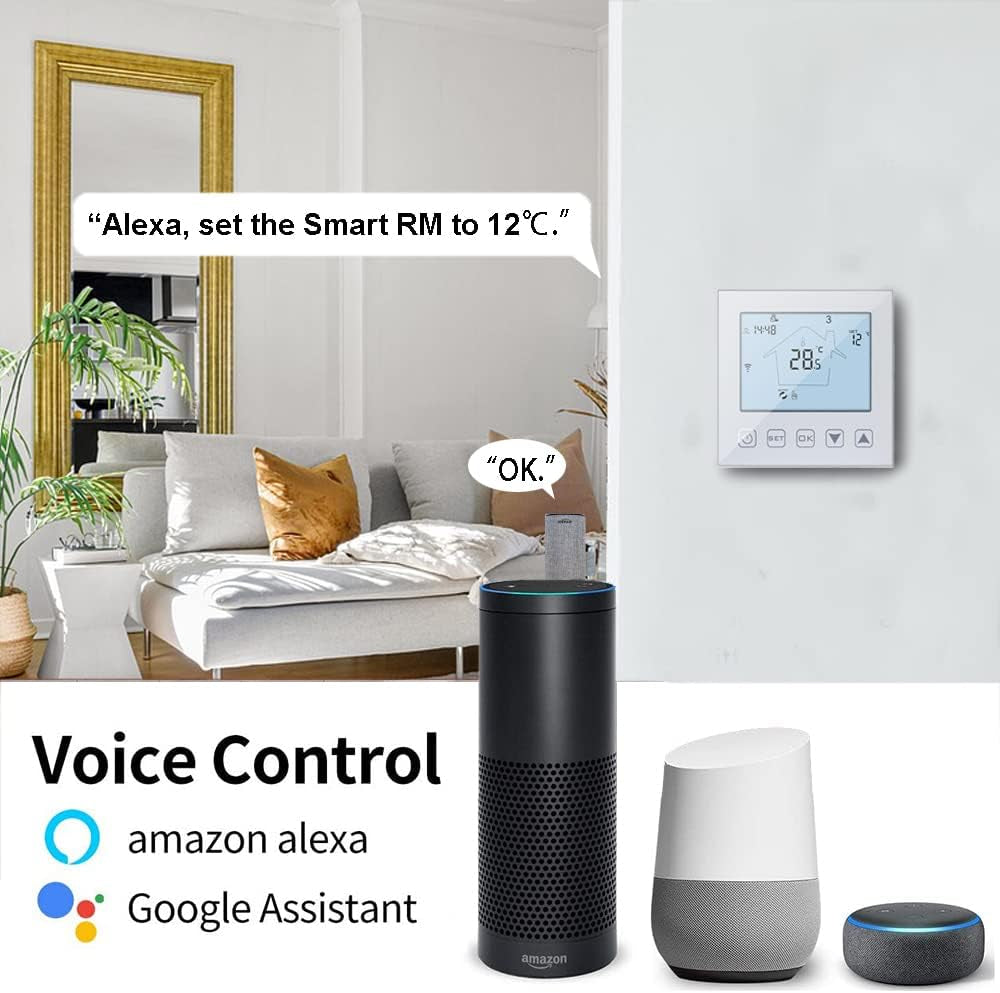 Intelligente Termostato Wifi Riscaldamento a Pavimento Acqua 3A Alexa Google Assistant Compatibile, Digitale Termostato Ambiente Programmabile Da Parete Smart Life Tuya App Controllo