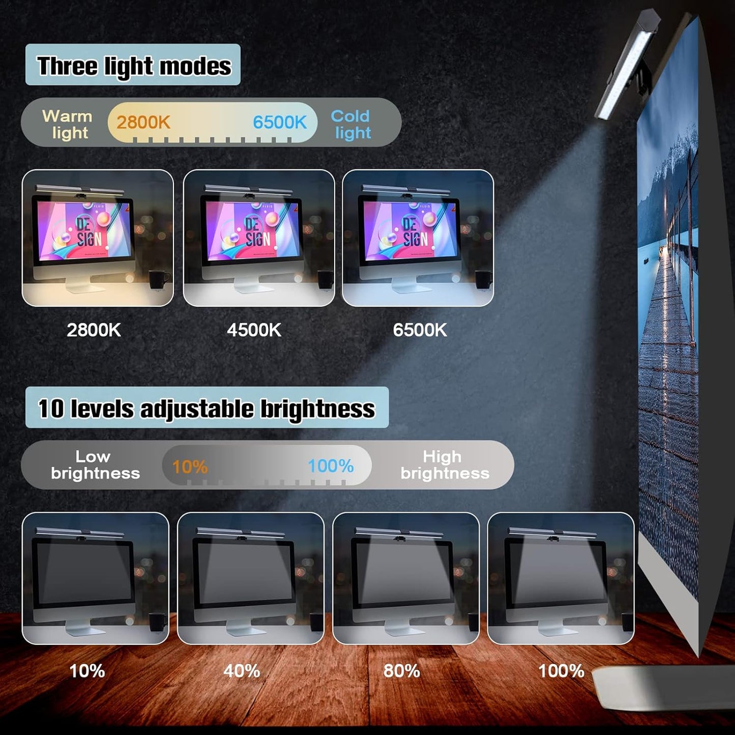 Lampada Monitor PC Computer, Luce Di Lettura a LED, Luce USB, Con Controllo Touch Screen, 3 Tipi Di Temperatura Del Colore Della Luce, Luminosità Regolabile, Protezione per Gli Occhi