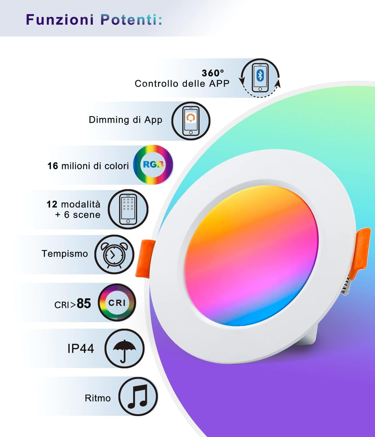 4X Faretti LED RGB Da Incasso per Cartongesso Smart, 220V Faretti LED Soffitto Alexa Con Bluetooth APP 7 Watt Colorati, Dimmerabile Cambia Colore per Cromoterapia Doccia Bagno