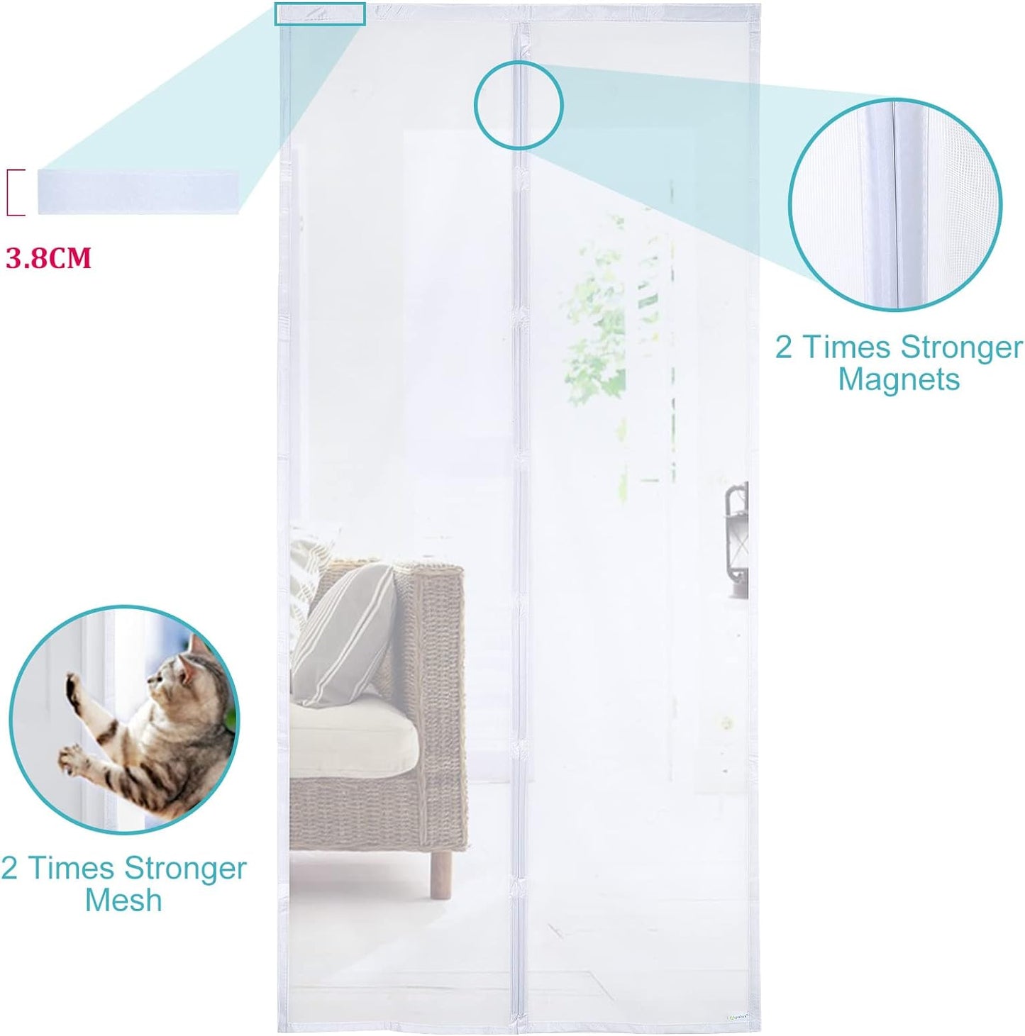 Zanzariera Con Magneti in Vetroresina, Modello Deluxe - Rete Molto Resistente, Tenda Con Magneti Ancora Più Potenti, Resiste Al Vento E Ai Raggi UV - Non Accorciabile (90X220 CM, Bianco)