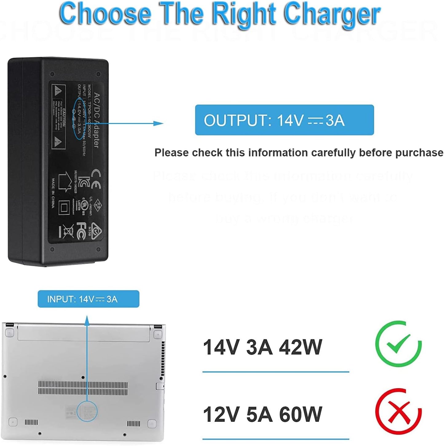 Alimentatore 14V per Monitor Samsung, 14V 3A 2.5A 2.14A 1.78A 42W Adattatore AC DC per Samsung 15" 17" 18" 19" 20" 22" 23" 24" 27" Schermo TFT LED LCD TV Monitor