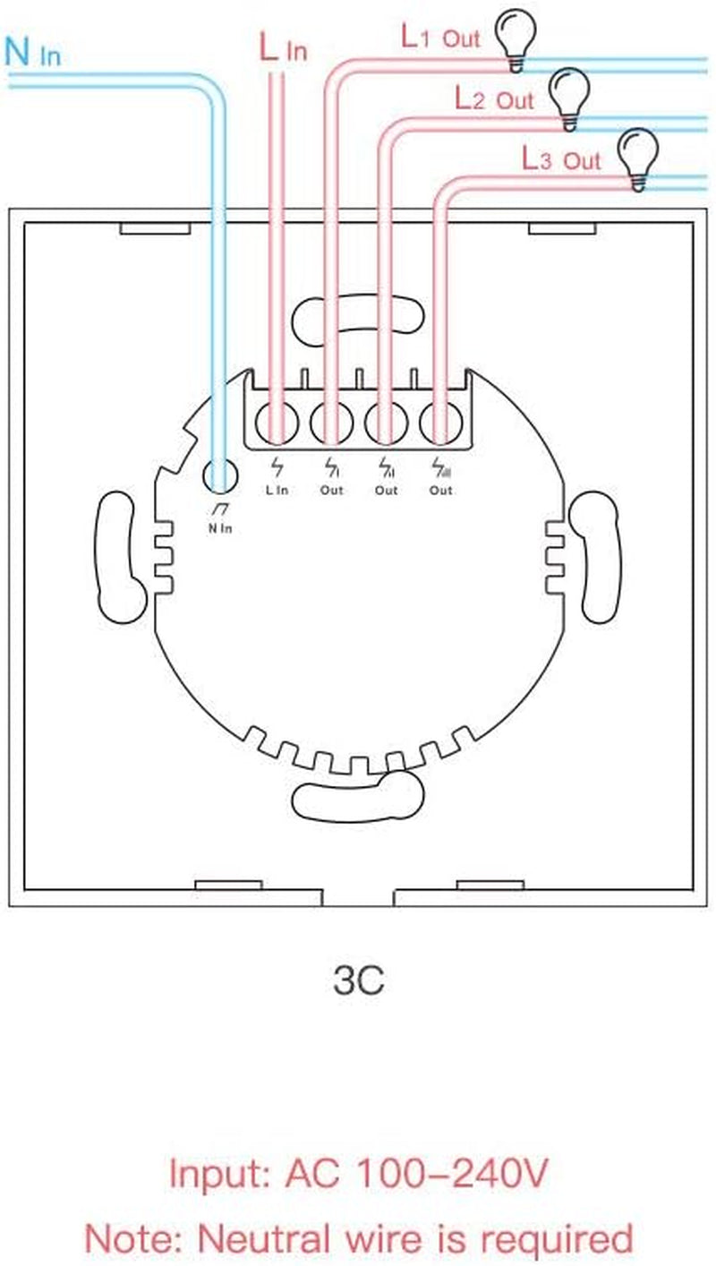 Interruttore Intelligente, Touch T0 3Gang Luce Controllo Wireless Wifi Da Muro, Interruttore a 1 Canali per Soluzioni Di Automazione Della Casa Intelligente, Funziona Con Alexa (EU Type,1-Way)
