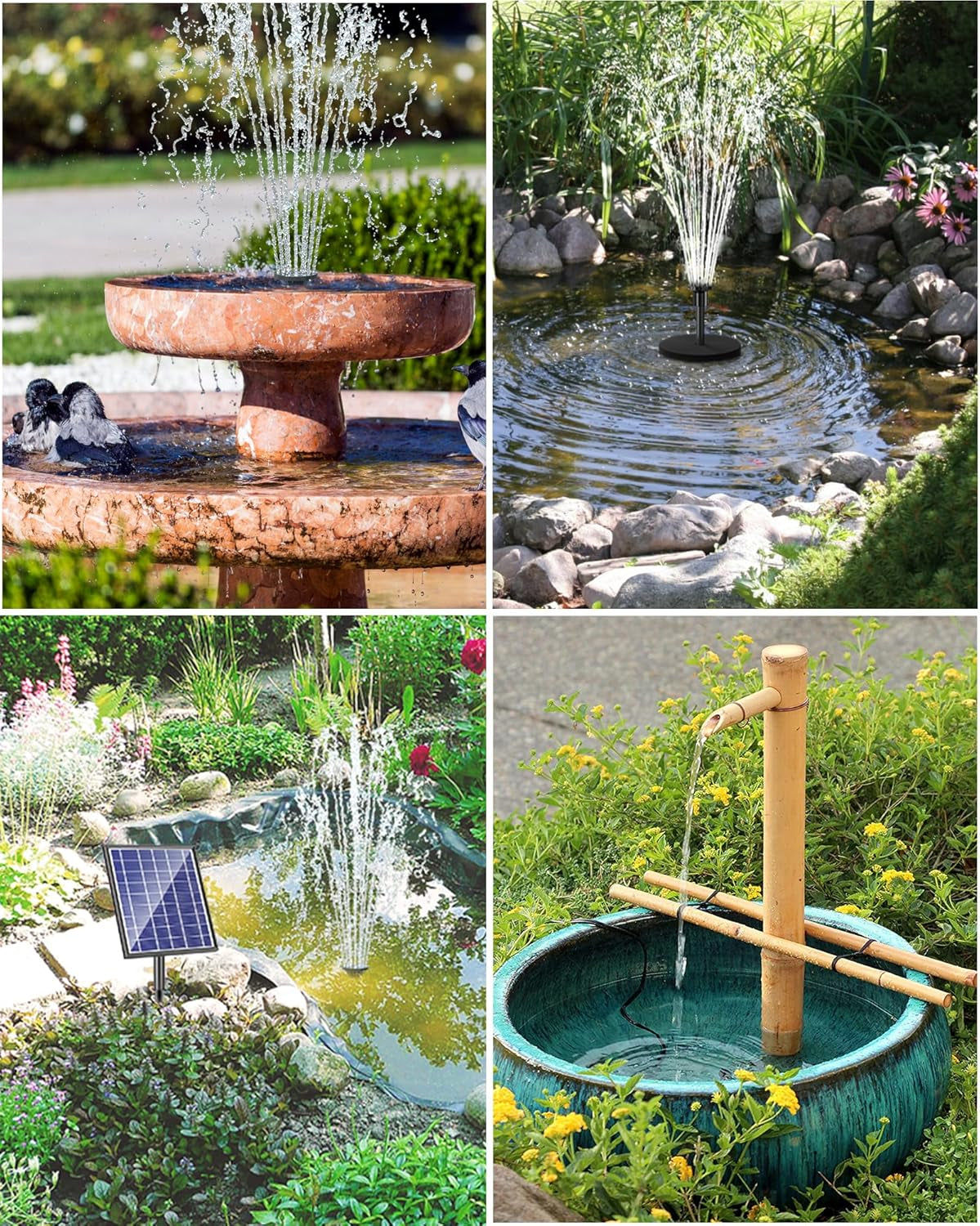 Fontana Solare Da Giardino per Esterno, Pompa Solare per Laghetto Da 5,5 W Con 1500Mah Batteria, 93,5 GPH, 1,2M Tubo Con 6 Ugelli Fontana Pompa Da Giardino, Bagno per Uccelli, Stagno, Piscina