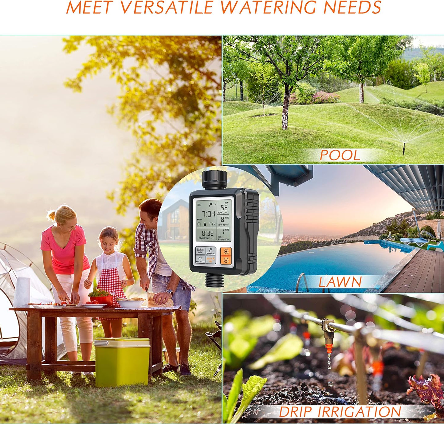 Irrigatore Giardino Timer per Irrigazione Batteria Automatica Programmatore Centralina Irrigazione Ampio Schermo Da 3 Pollici