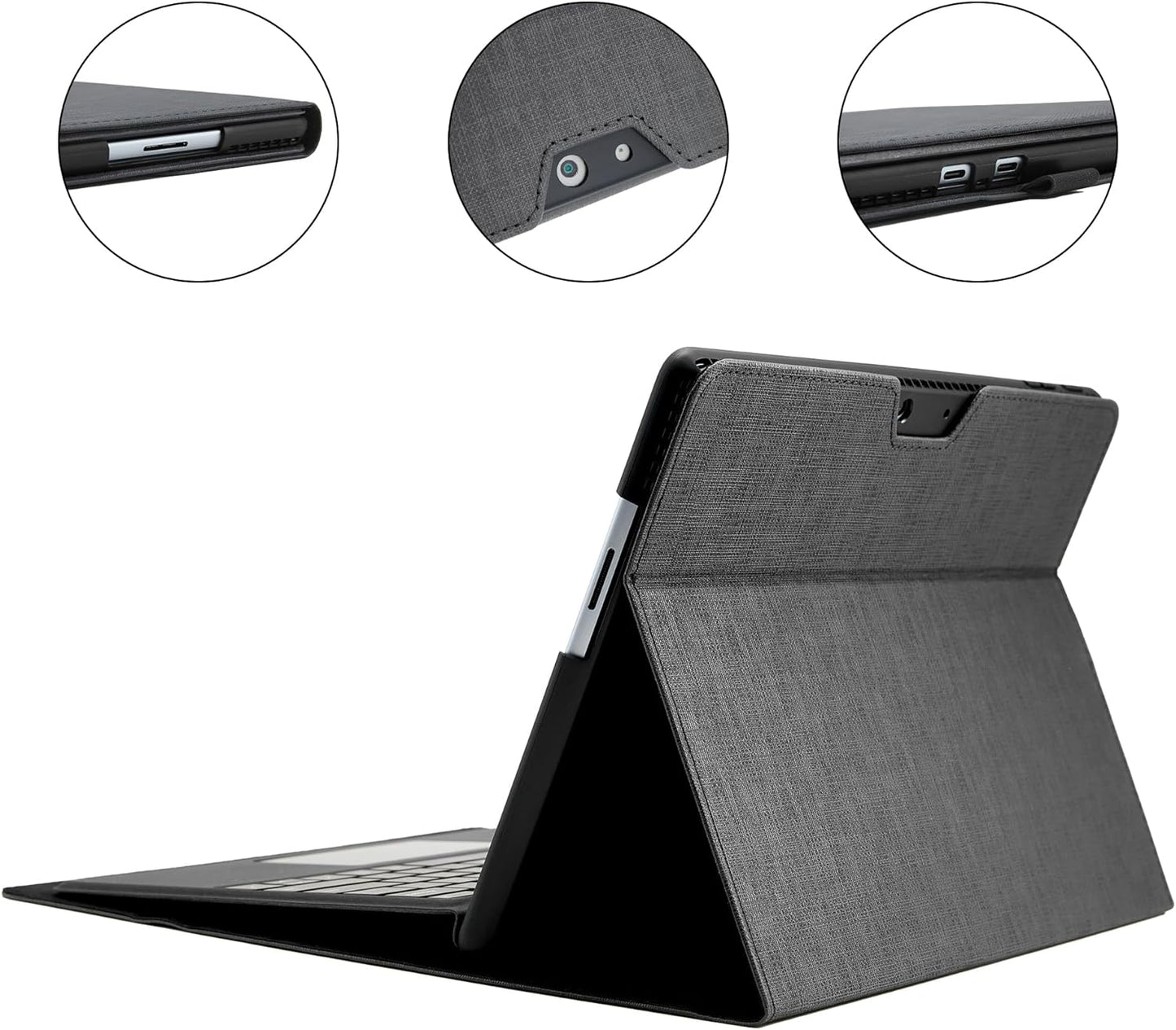 Custodia in Pelle per Microsoft Surface Pro 11 / Pro 10 / Pro 9 13 Pollici (2022), Custodia Protettiva Surface Pro 9 Con Multi Angolo, Cover Compatibile Con Tastiera Con Portapenne Grigio